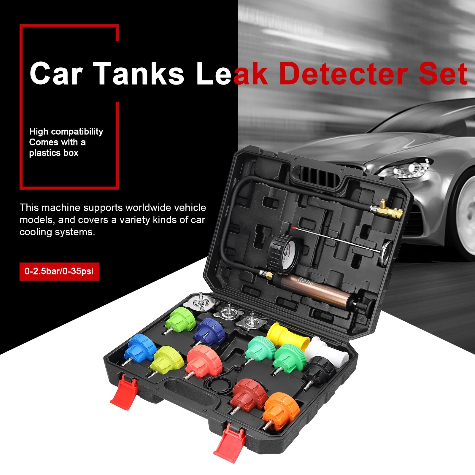 Universal Car Tanks Leak Detection Automotive Leakage Detector Tool Radiator Water Pressure Tester Auto Air Conditioning Cooling Coolant Vacuum Purge Tool Kit