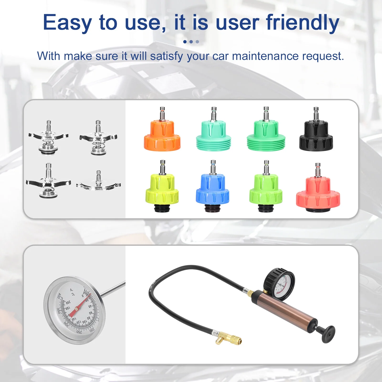 Universal Car Tanks Leak Detection Automotive Leakage Detector Tool Radiator Water Pressure Tester Auto Air Conditioning Cooling Coolant Vacuum Purge Tool Kit