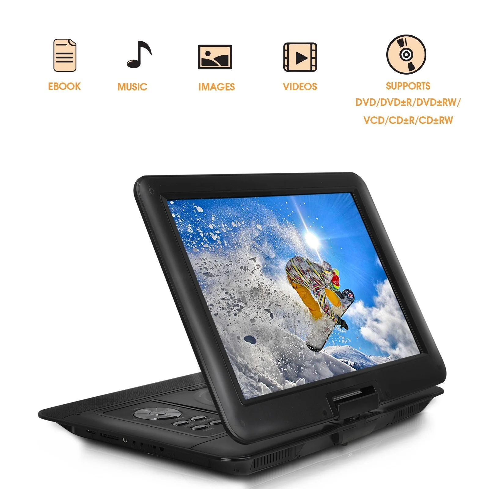 Trexonic 15.4in Portable DVD Player with 180 Swivel Screen