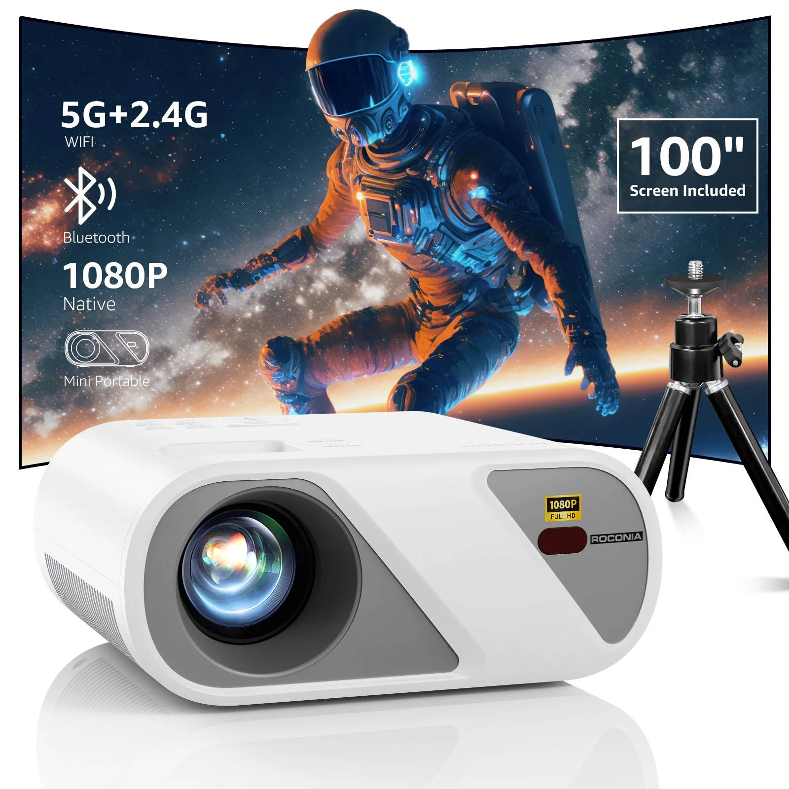 Roconia 5G Wifi Mini Projector with Bluetooth 5.1& 100