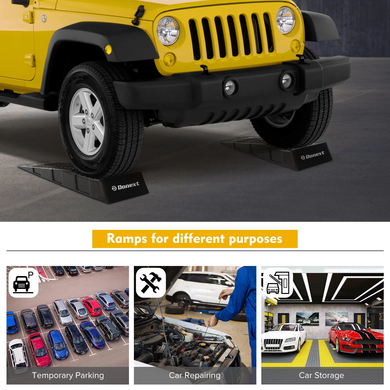 Donext Ramps Low Profile Plastic Car Service Ramps 3 Ton Truck Vehicle - 2 Pack