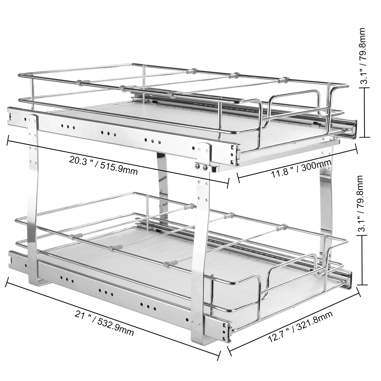 SKYSHALO 13x21 inch Drawer Basket 2-Tier Wire Pull Out Cabinet Under Sink Organizer