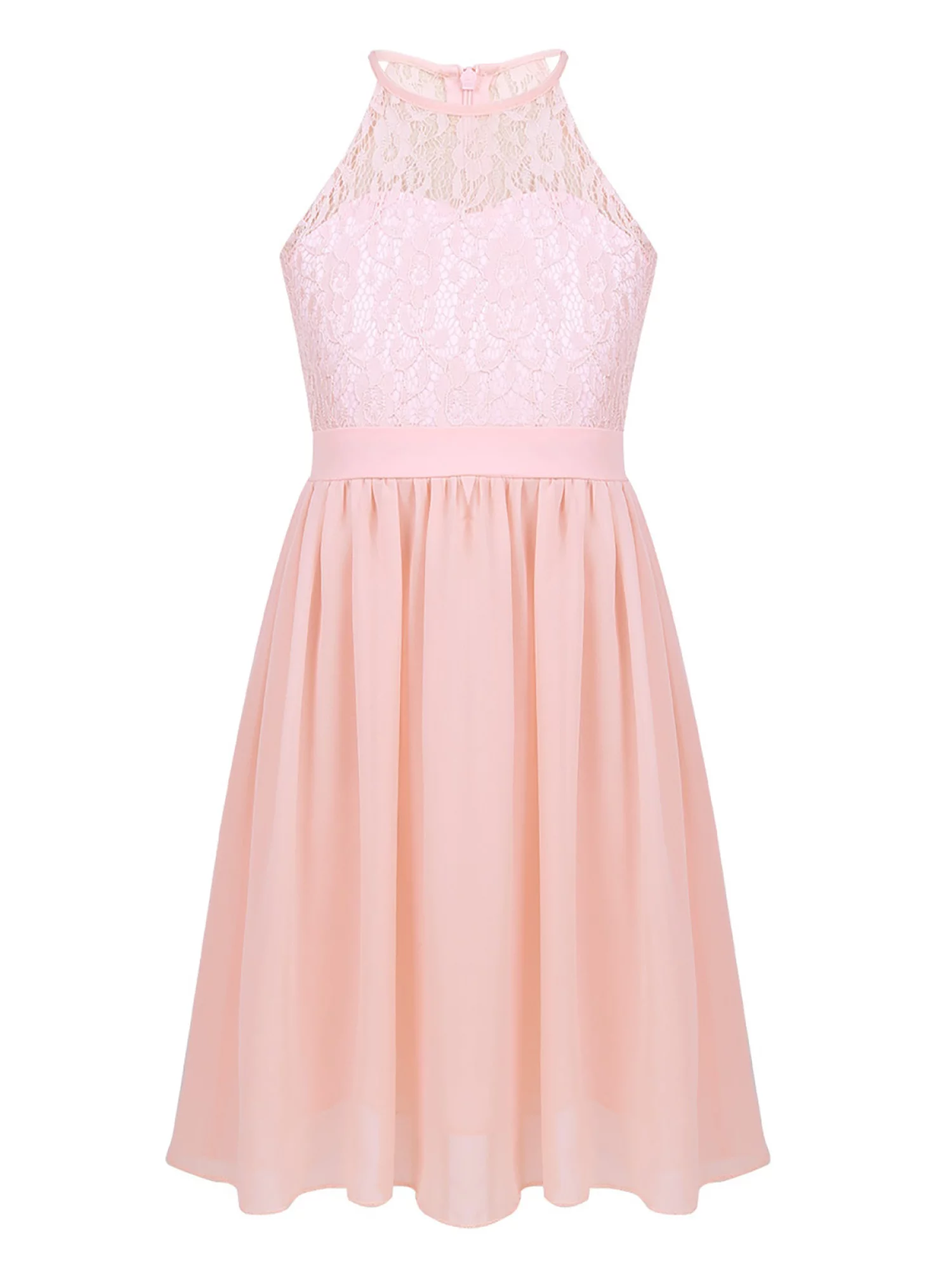 Aislor Big Girls Formal Party Wedding Bridesmaid Flower Dress Halter Lace Chiffon Prom Evening Gown