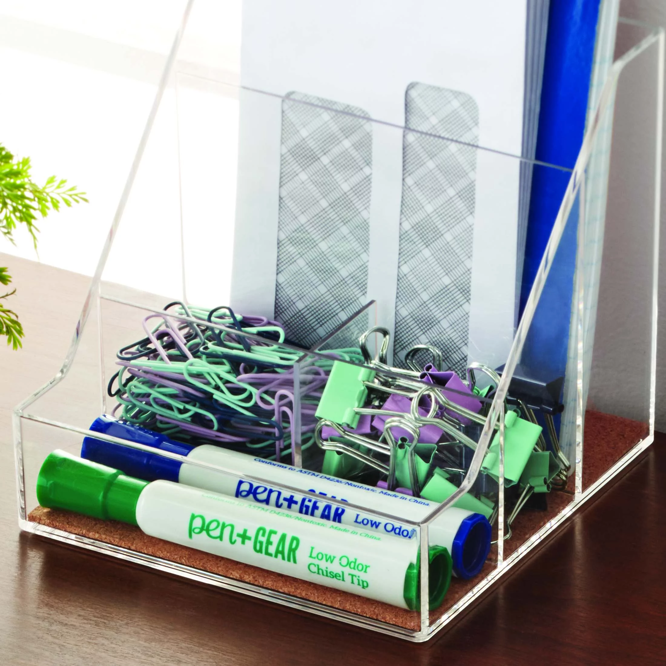 Pen+Gear Acrylic Cork Desktop Org with 4 Grids, Clear, 1 Pack