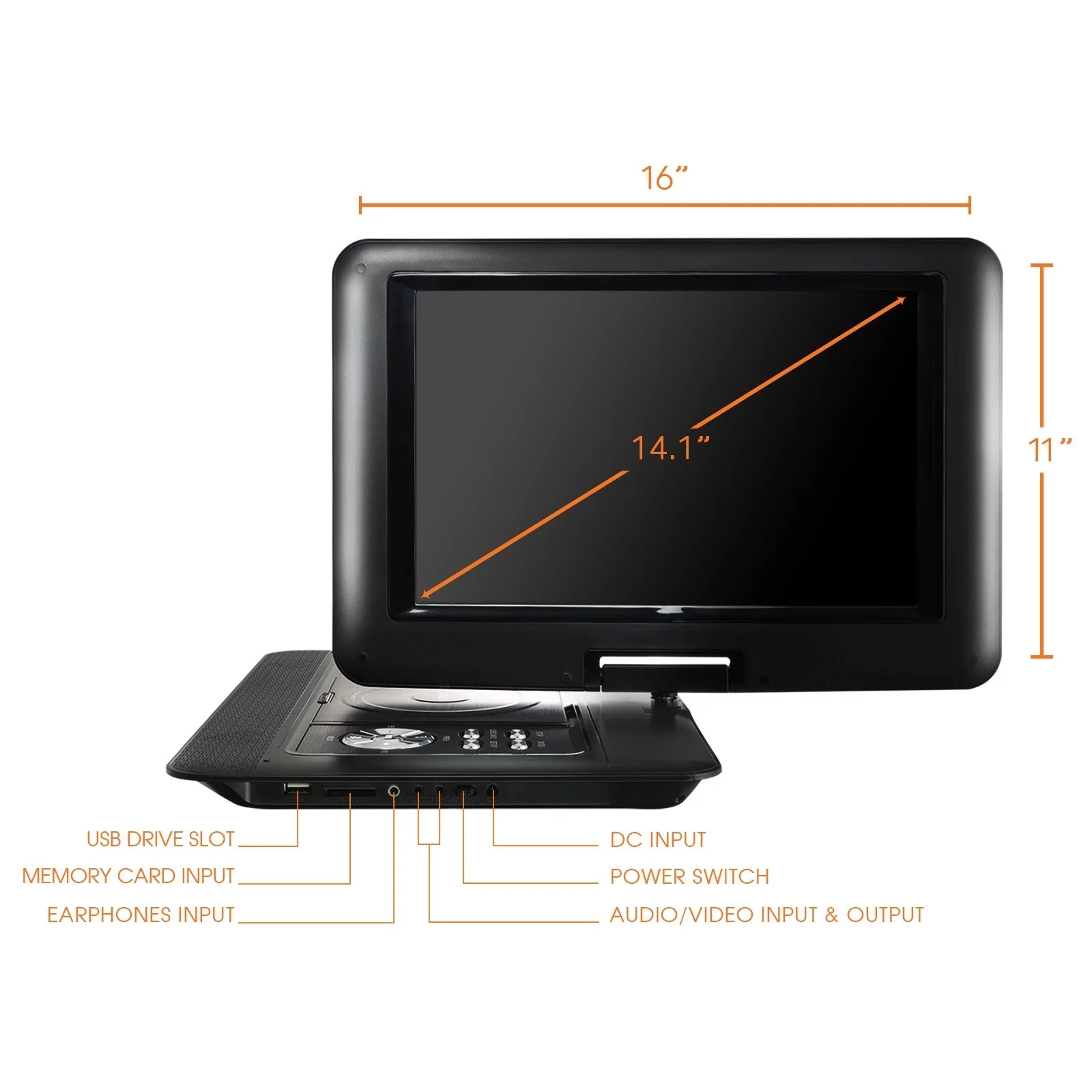 Trexonic 14.1in Portable DVD Player with 180 Swivel Screen