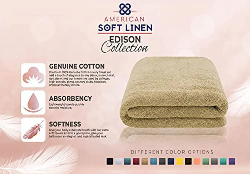 American Soft Linen 100% Cotton 40x80 Oversized Bath Towel, Sand Taupe