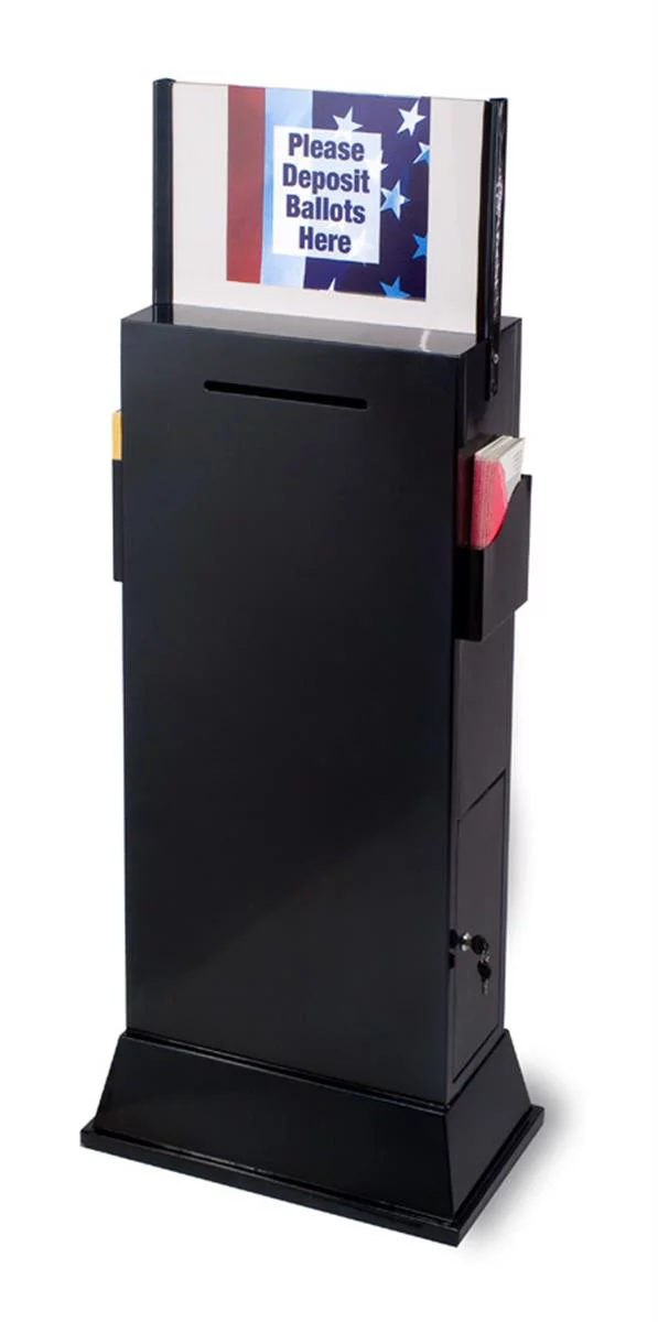 Displays2go Black Metal Floorstanding Donation Box with 17x11 Header (YCHL601BLK)