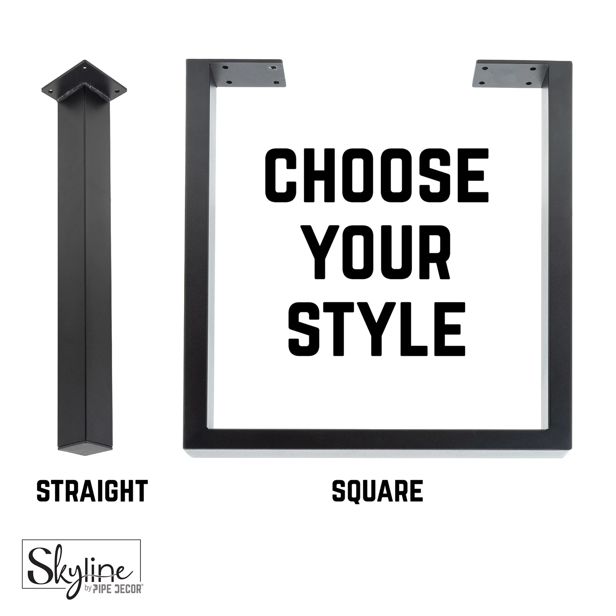 PIPE DECOR  Matte Black Steel Modern Square Living Room Table Legs Set of 2 28 in. H