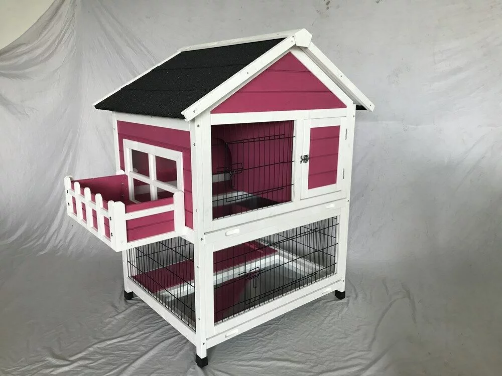 Seny Garden Window Wooden Rabbit Hutch Bunny Cage Guinea Pig House -Pink
