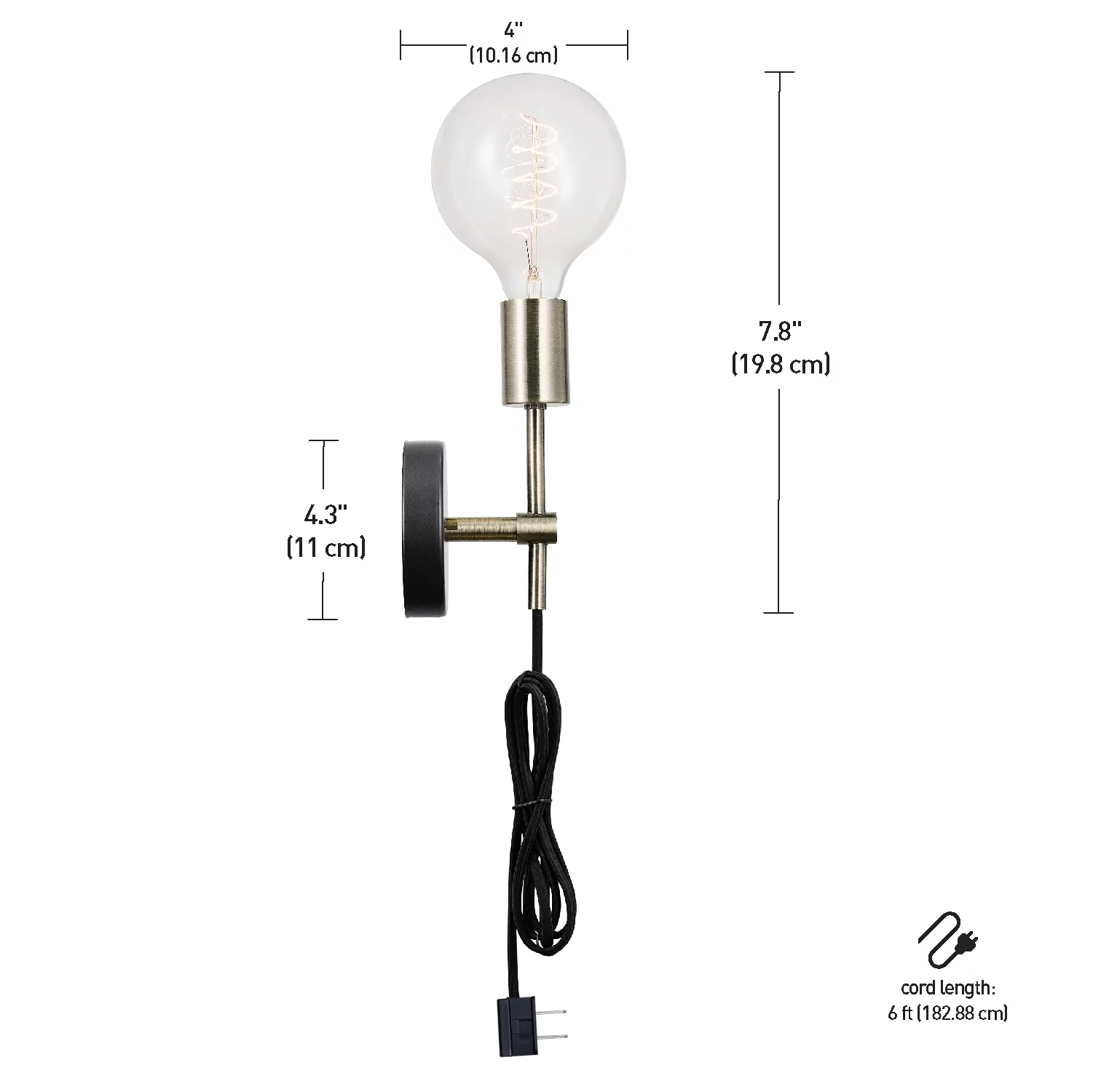 Novogratz x Globe Owen 1-Light Antique Brass and Dark Bronze Plug-In or Hardwire Wall Sconce, 51371