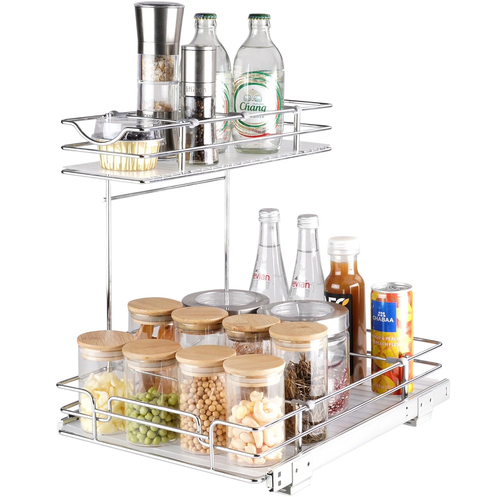 SKYSHALO 12x17 inch Drawer Basket 2-Tier Wire Pull Out Cabinet Under Sink Organizer