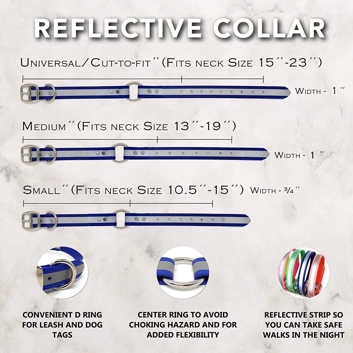 Regal Dog Products Reflective Dog Collar and Leash Set - Waterproof Biothane Dog Collar with Heavy Duty D Ring, Center Ring & 5'ft Leash for Training