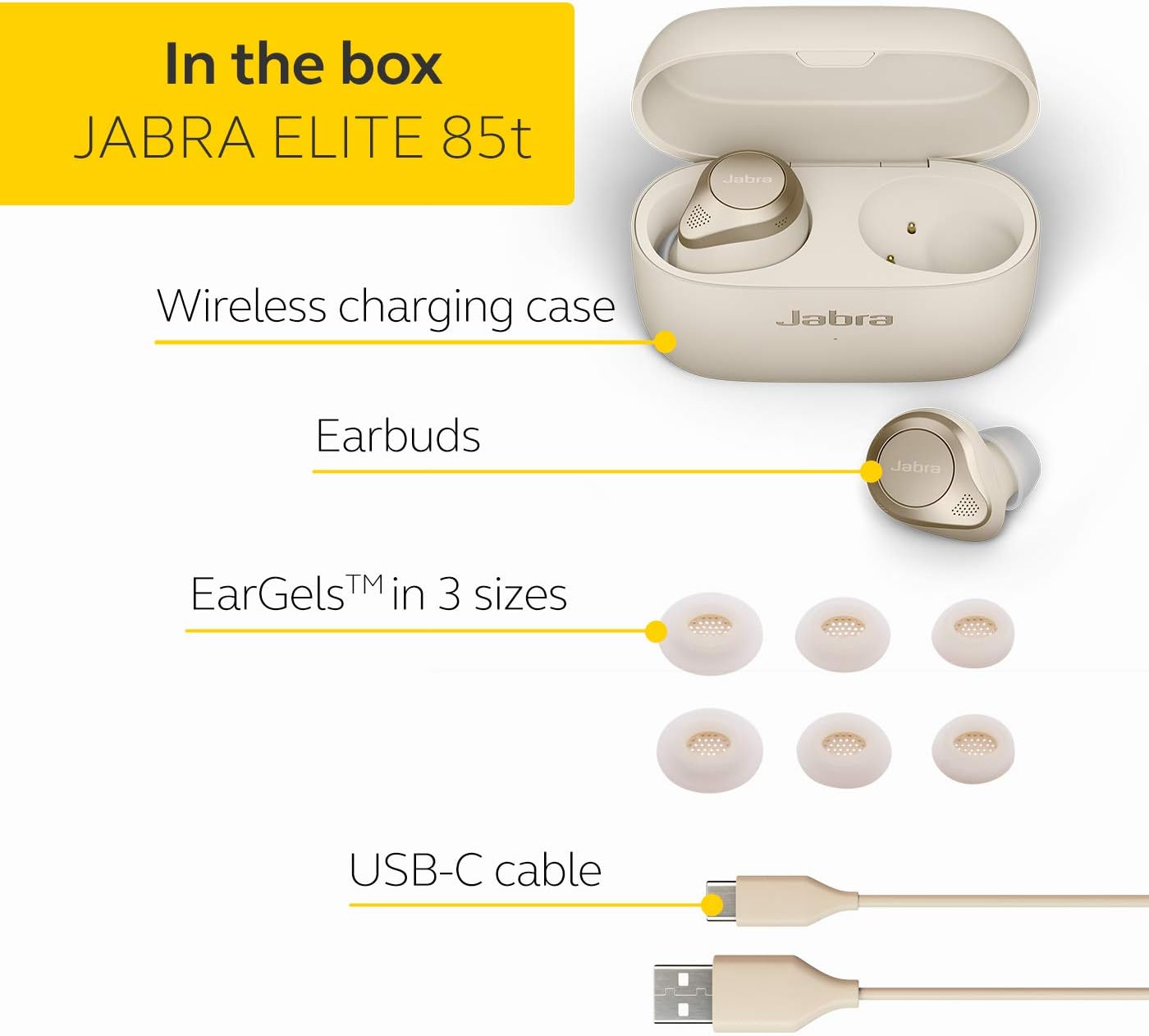 Jabra Elite 85t True Wireless Bluetooth Earbuds, Beige Refurbished