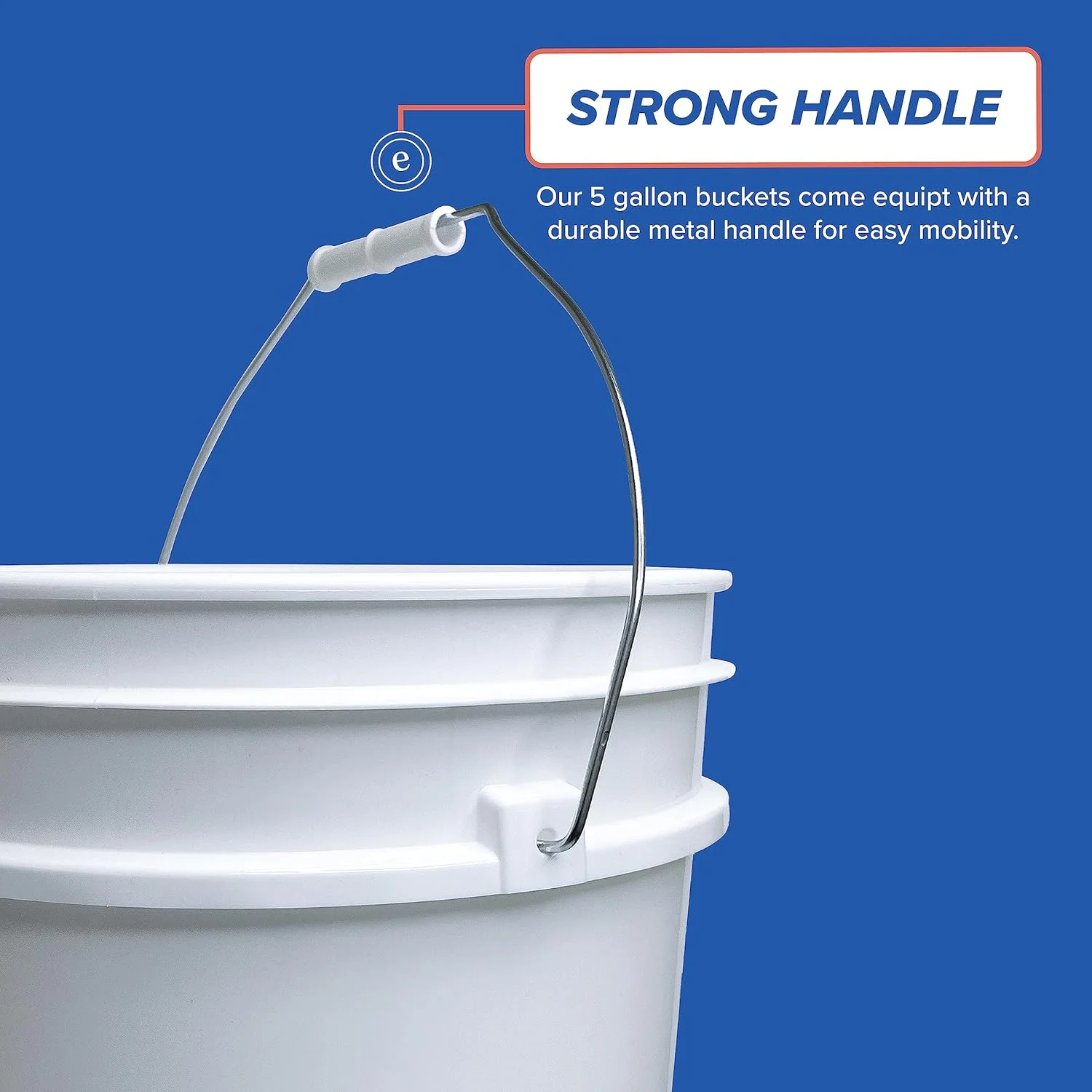 5-Gallon White Plastic Bucket with Lid - Durable 90 Mil All Purpose Pail - Food Grade - Contains No BPA Plastic - Recyclable - Made in USA - 6 Count