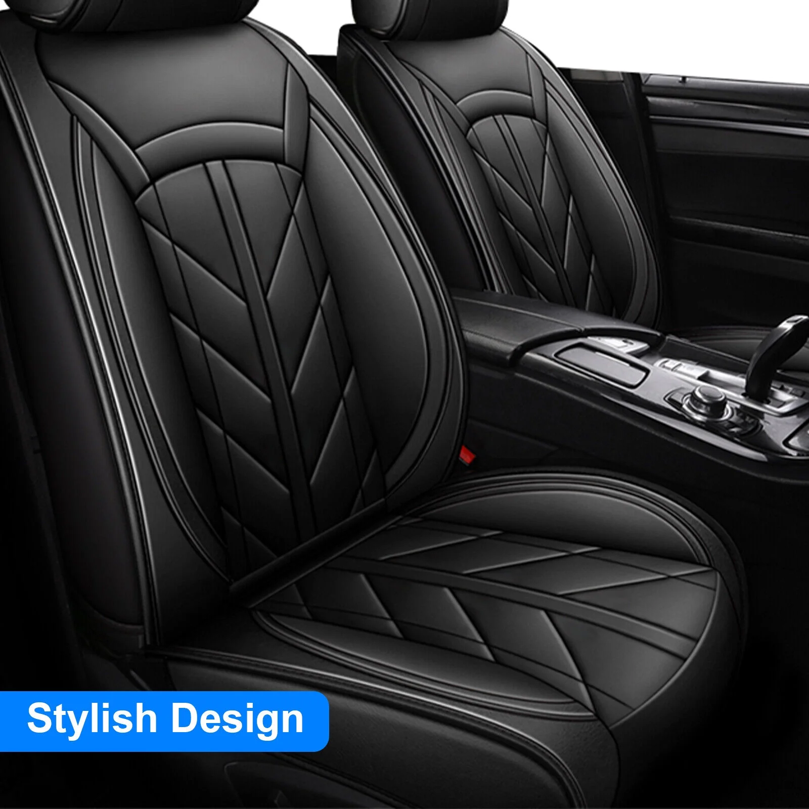 Car Seat Cover for Chevrolet, Waterproof 5 Seats Front Rear Seat Protector, Durable Pu Leather Full Set  for Cruze/ Impala/ Malibu/ Tracker Balck