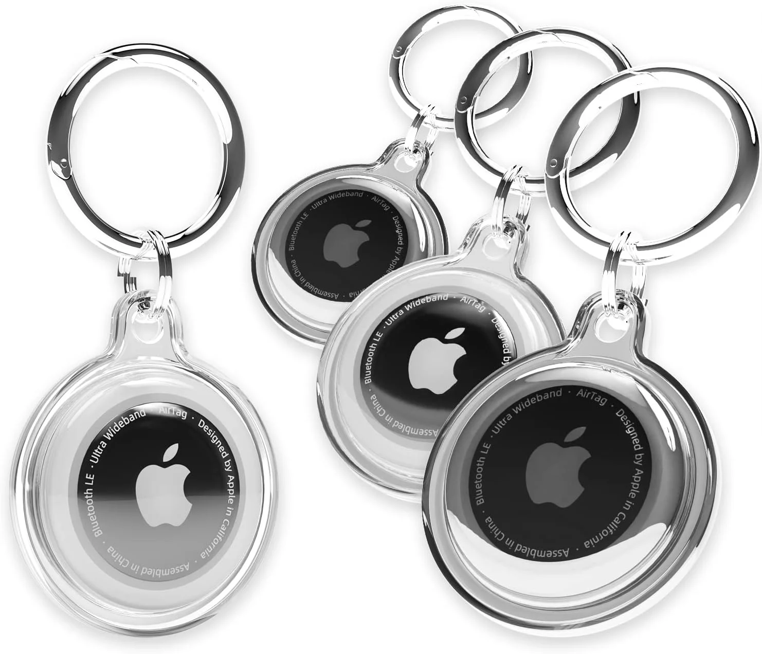 4 Pack Airtag Keychain Waterproof, Air Tag Holder for Apple Airtag GPS Tracker, Apple Tag Case for Dog Cat Collar, Luggage, Keys (2*Black& 2*Clear)