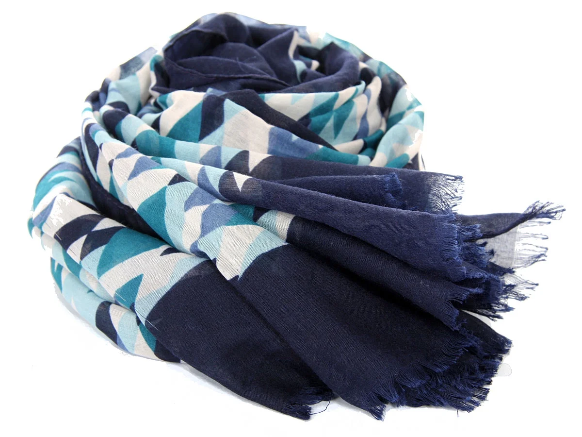 Women's Rhombus Print Polyester Scarf Turquoise/Blue Scarf Wrap 40 x 70 inches