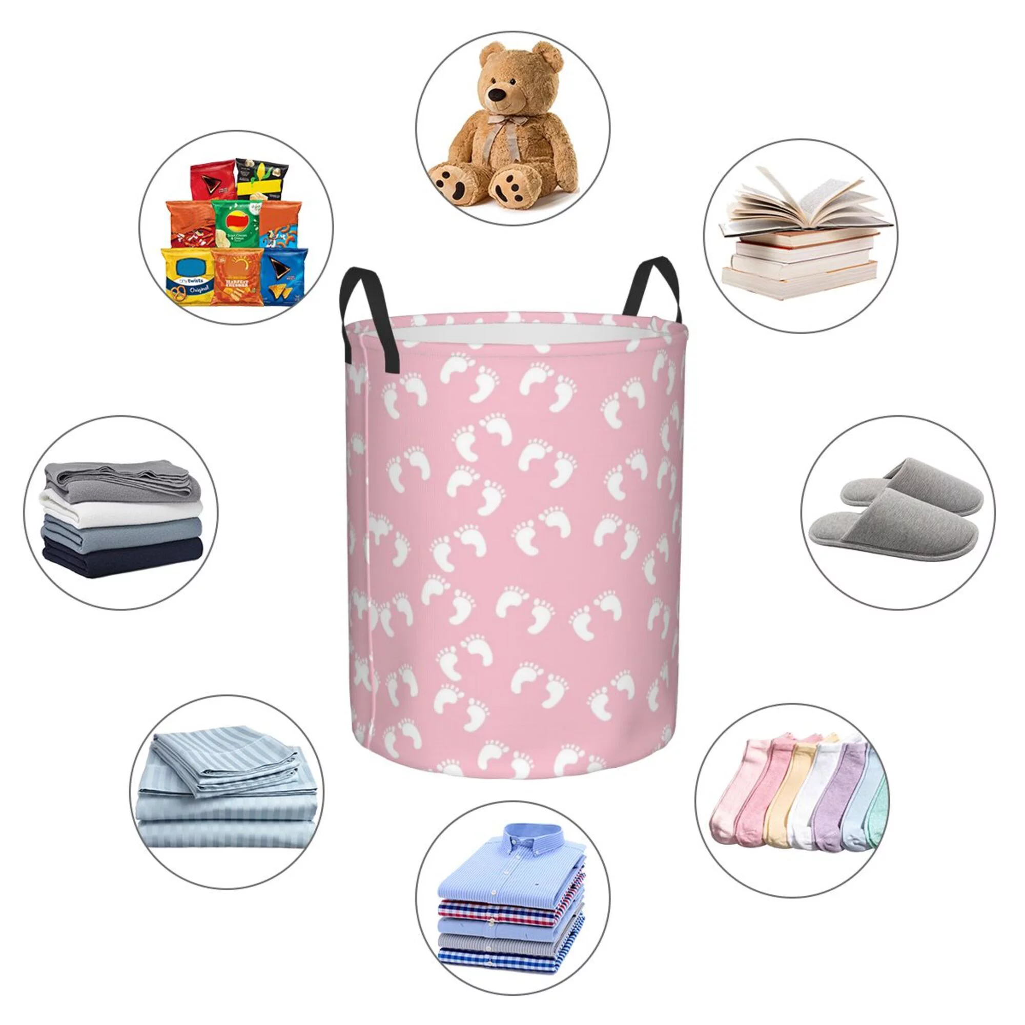 ZICANCN Baby Footprints Footsteps Laundry Basket Organizer - Dirty Clothes Hamper for Bathroom Kids Girls Boys Laundry Hamper Medium