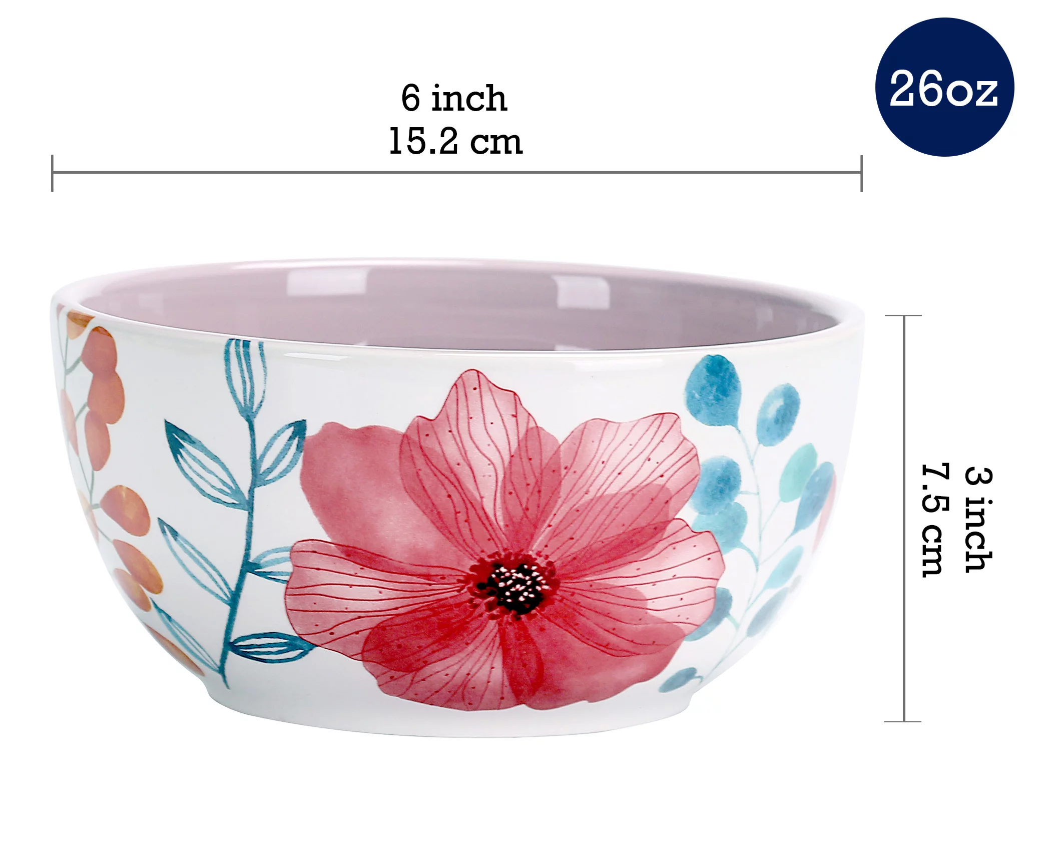 Bico Flower Carnival Ceramic Bowls Set of 4, 26oz, for Pasta, Salad, Cereal, Soup & Microwave & Dishwasher Safe