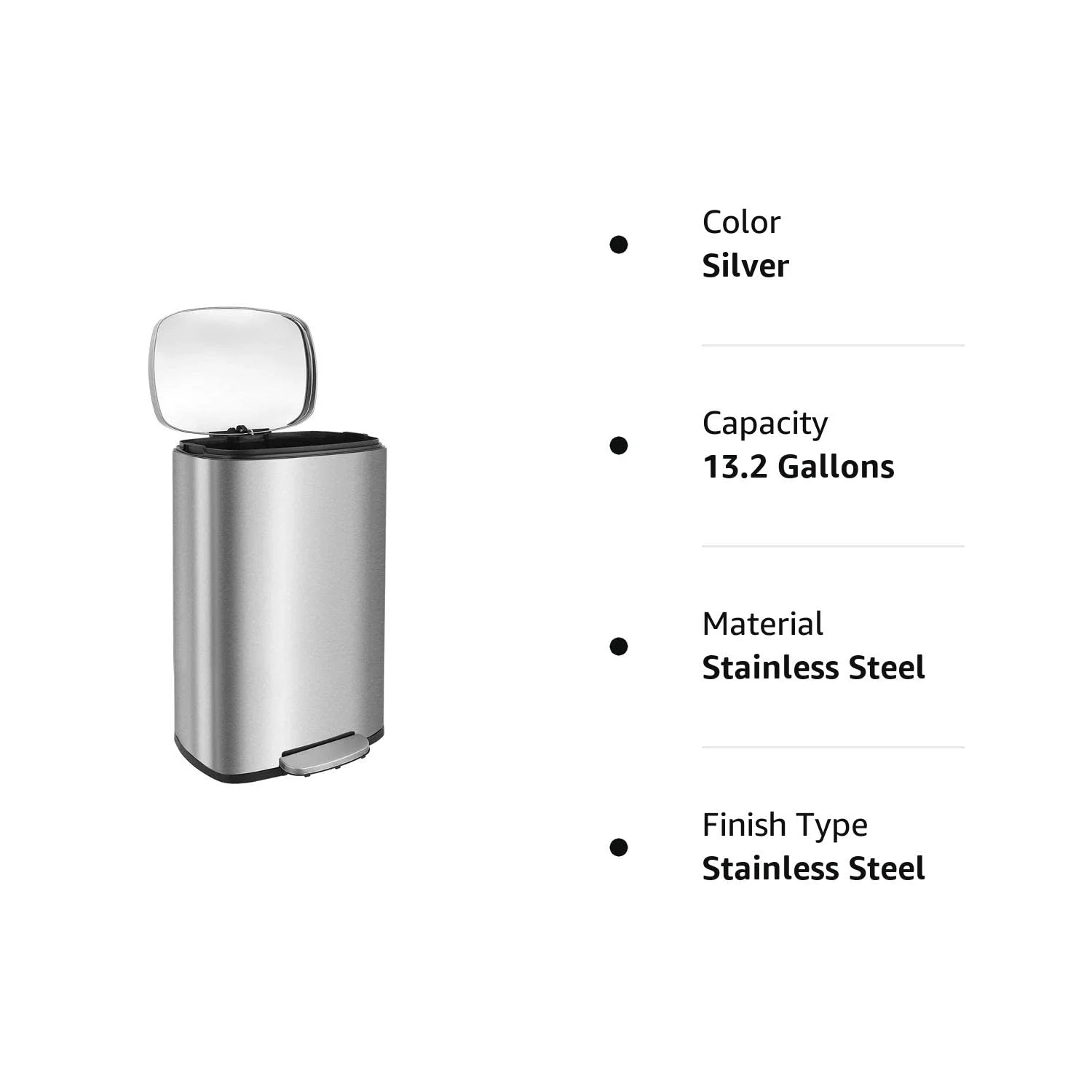 U-SHARE  13.2 Gallon Step Trash Can, Stainless Steel Garbage Bin, Soft-Close Rubbish Bin with Removable Plastic Inner Bucket, Fingerprint-Proof, Lid Dustbin, Suit for Kitchen Home (50L, White)