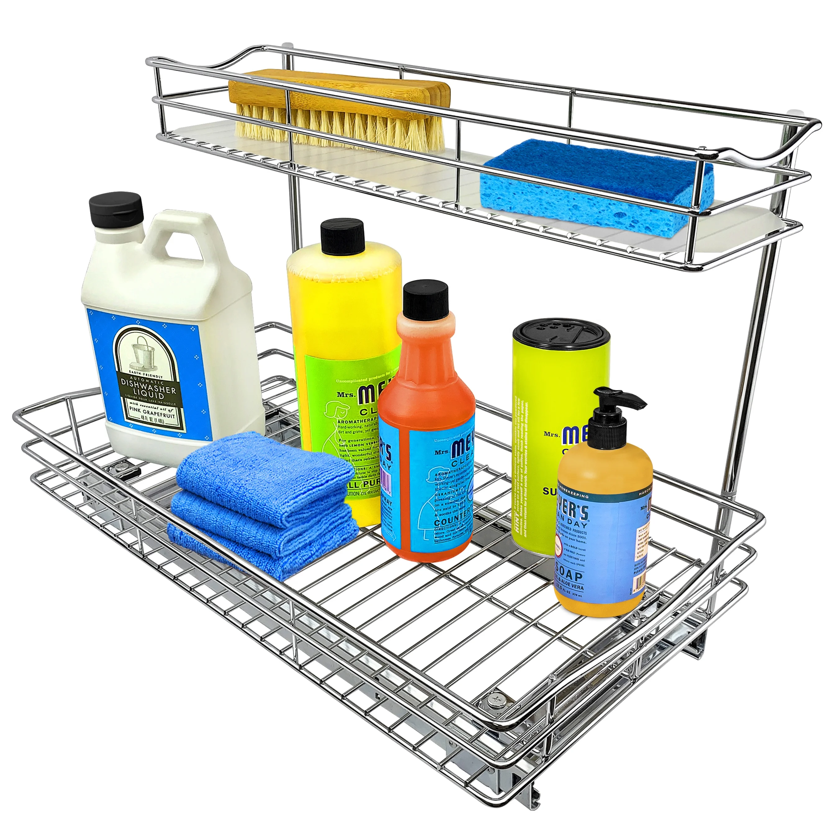 LYNK PROFESSIONAL® Slide Out Under Sink Cabinet Organizer - Pull Out Two Tier Sliding Shelf - 11.5 in. wide x 21 inch deep - Chrome