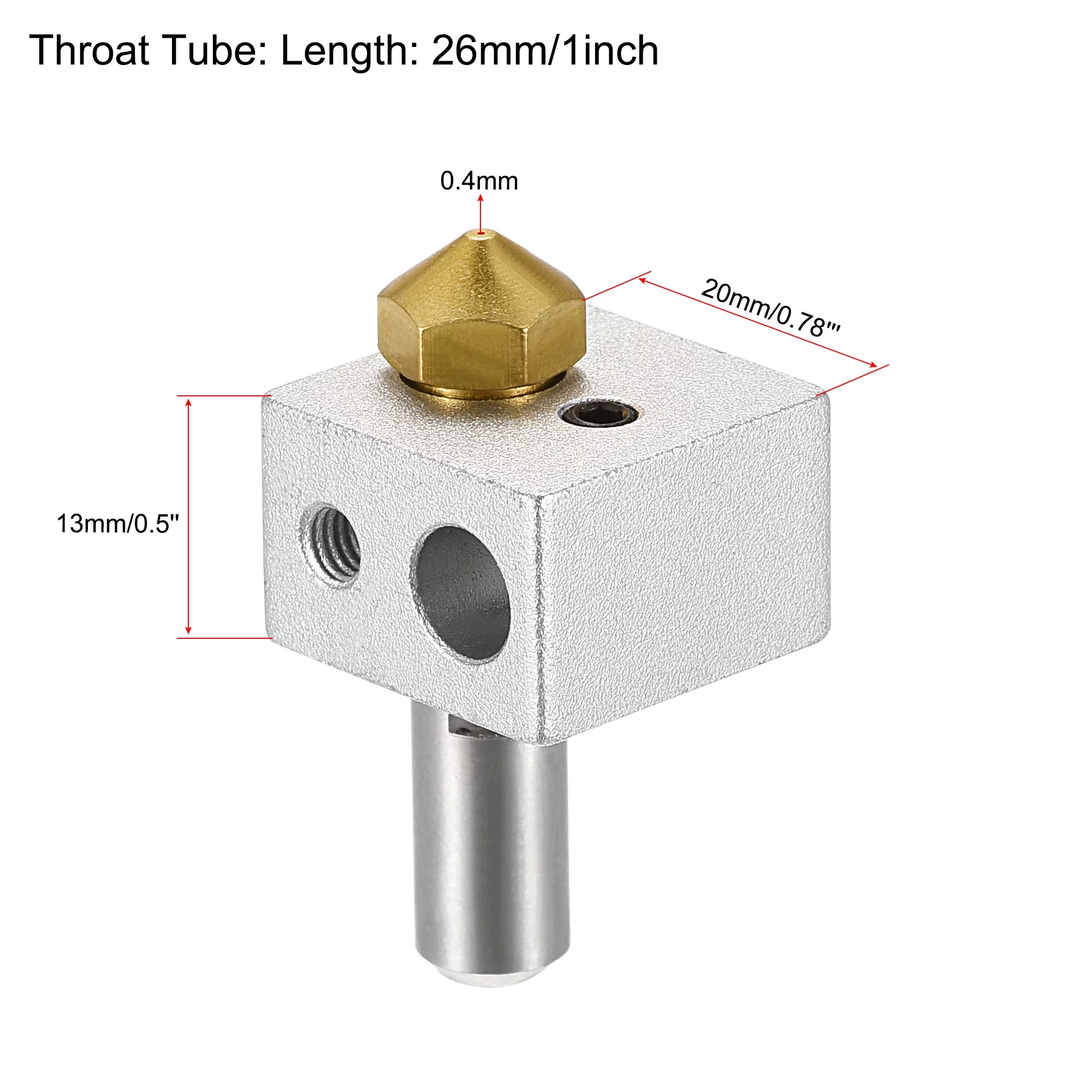 Uxcell 3D Printer Throat Heat Block Hot End Set, M7 0.4mm Brass Nozzle, for 3D Printer 1.75mm Filament