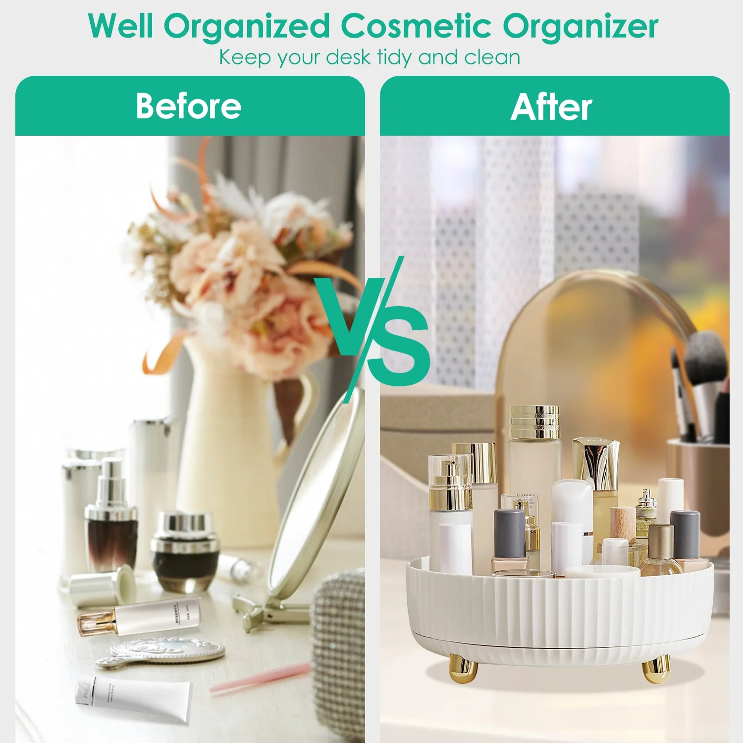 Makeup Perfume Organizer iMounTEK 360° Rotating Cosmetic Storage Tray Desk Storage Tray Lotions Display Case Round Gift Tray with Large Capacity 22LBS Load White