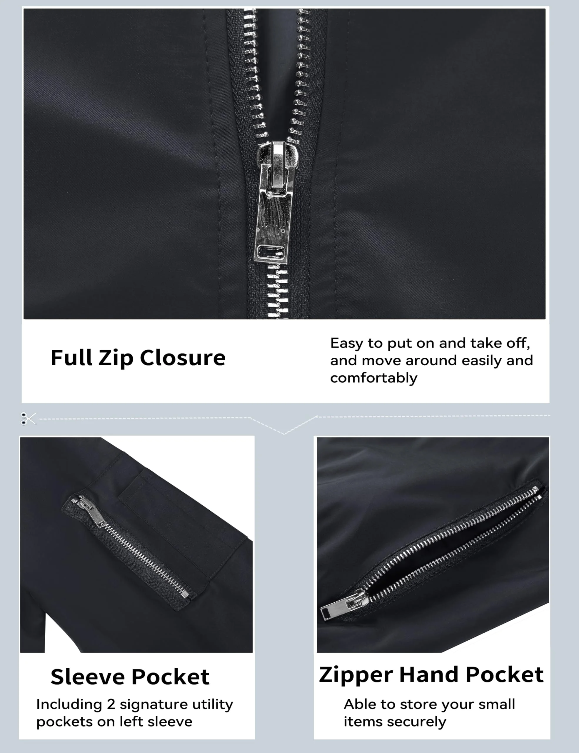 TACVASEN Mens Outdoor Casual Jacket Lightweight Windproof Bomber Coat Black M