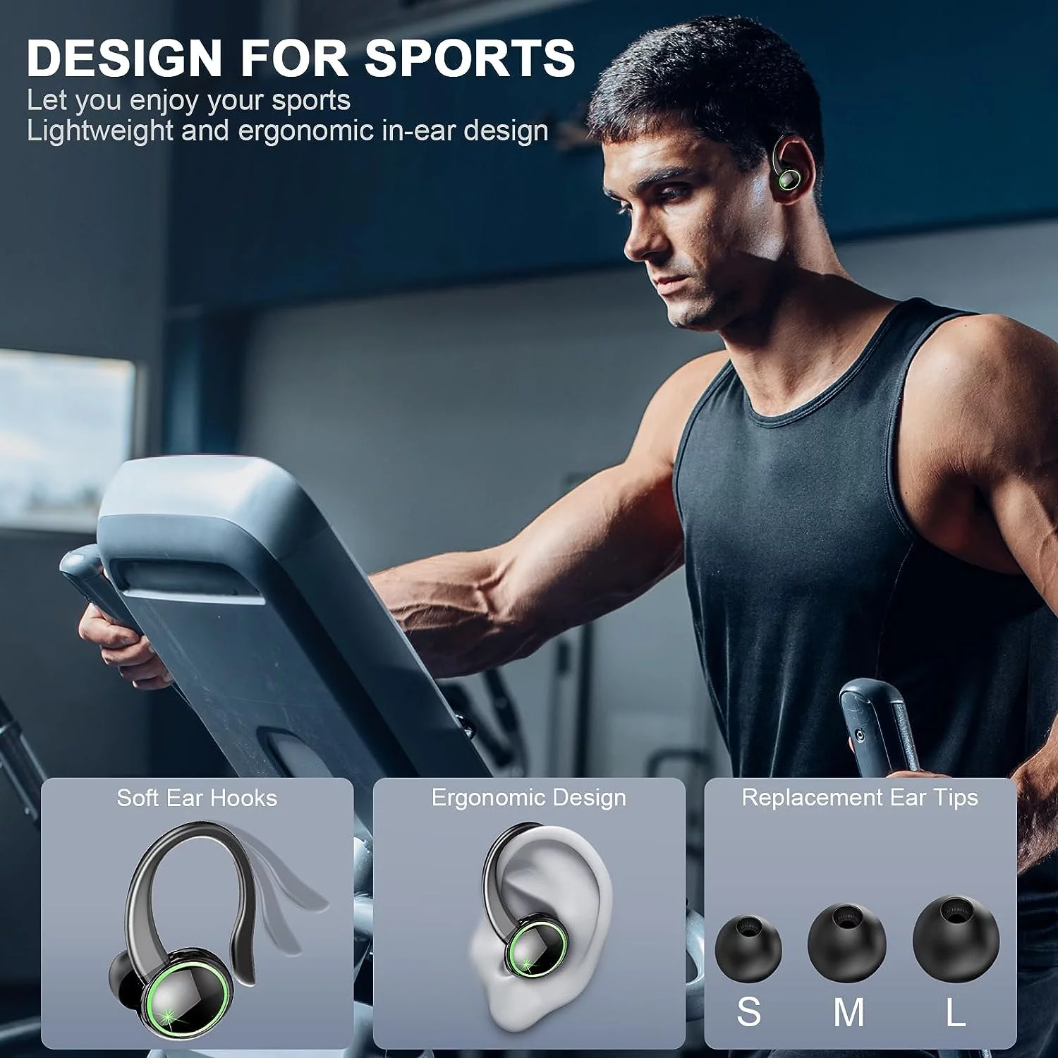 for F(x)tec Pro1 Wireless Earbuds Bluetooth 5.3 Headphones ENC Noise Cancelling Mic, Bass Stereo Over Ear buds with Earhooks, 48H Playback IP7 Waterproof Earphones