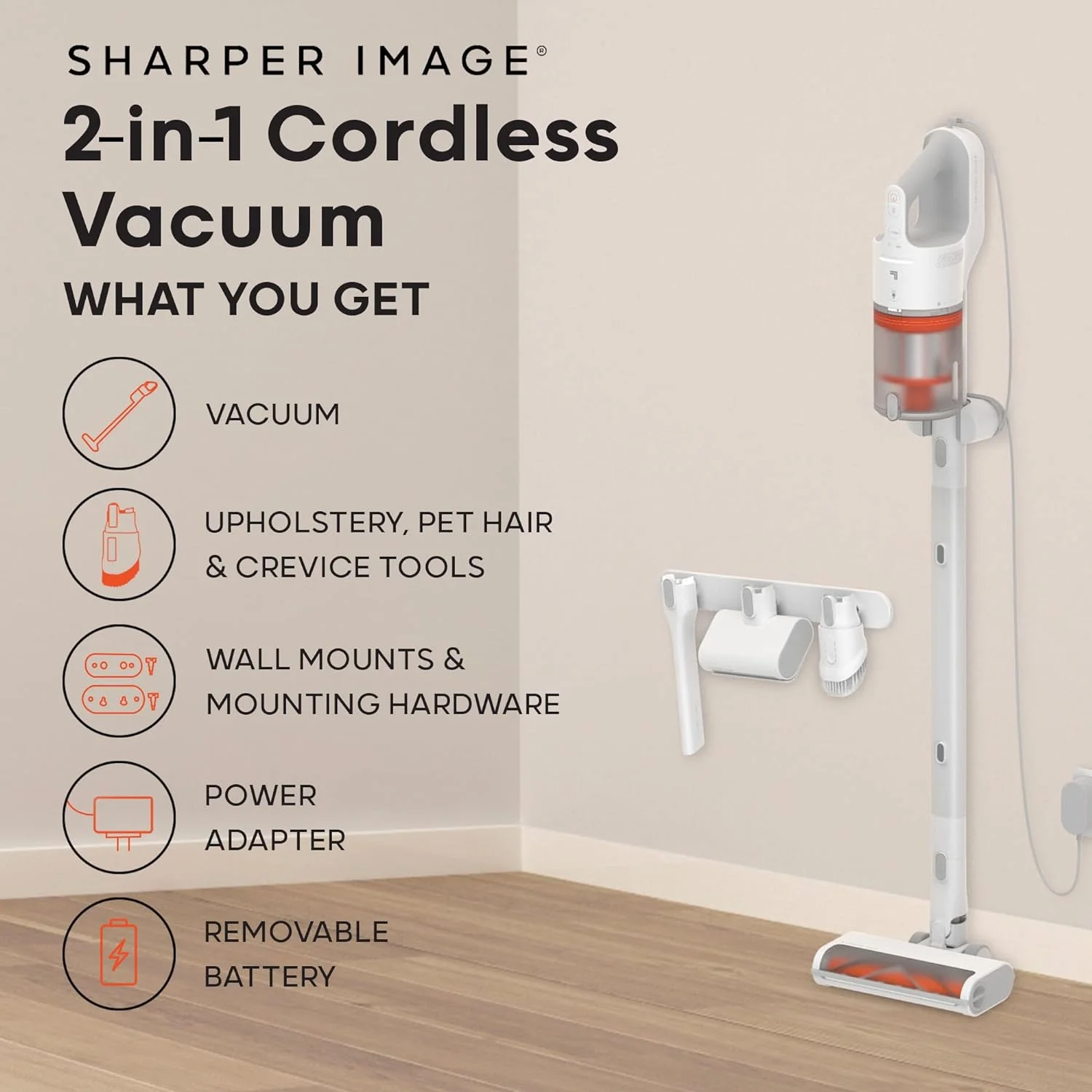 YGDU® 2-In-1 Cordless Vacuum Cleaner, Stick & Handheld Combo, Powerful 350W Motor, 3 Speeds, Carpet & Hardwood, Upholstery Pet Hair Crevice Attachments, HEPA 13 Filter, LED Light, Lightweight