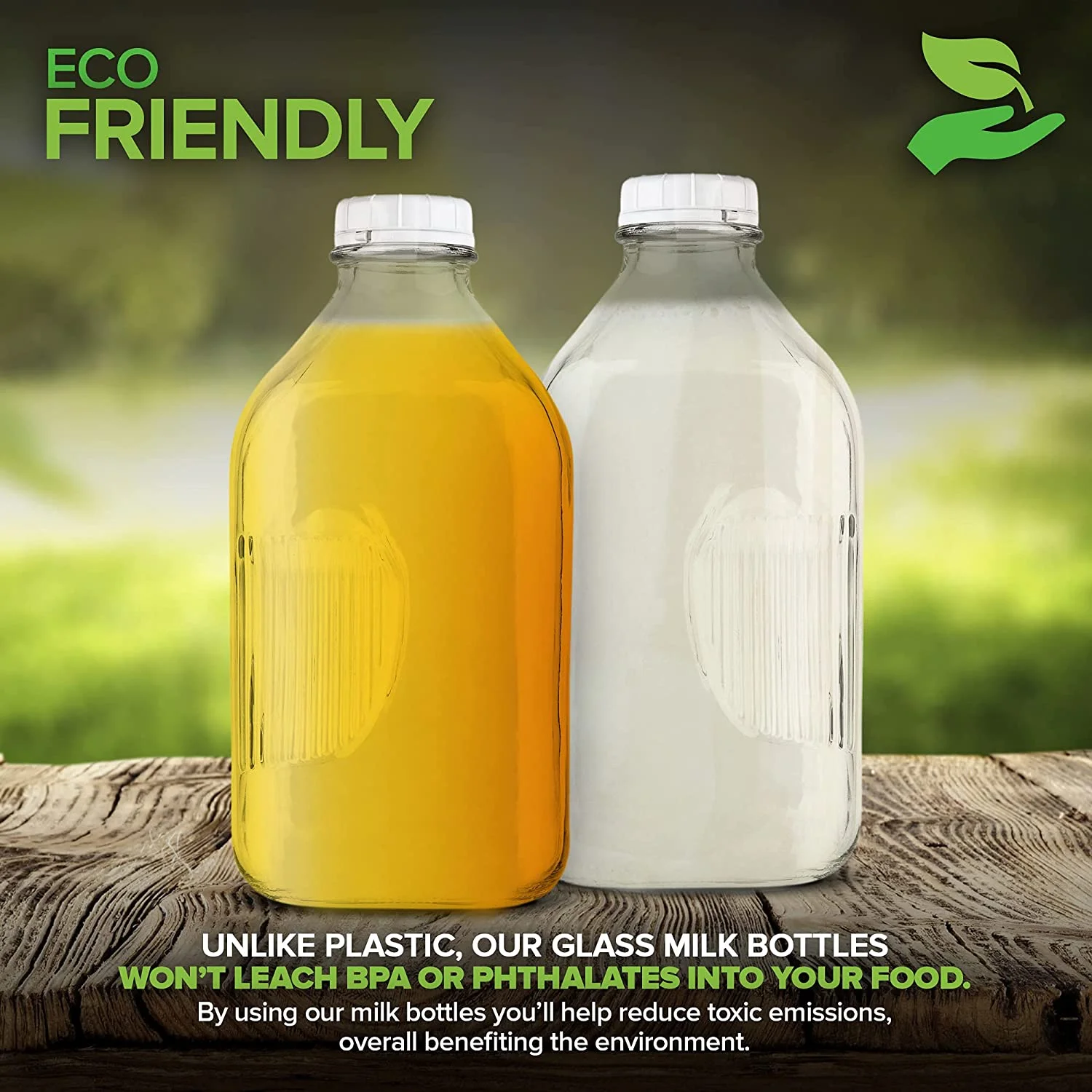 64-Oz Glass Milk Bottles with 3 White Caps (1 Count ) - Food Grade Glass Bottles - Dishwasher Safe - Bottles for Milk, Buttermilk, Honey, Tomato Sauce, Jam, Barbecue Sauce -Stock Your Home