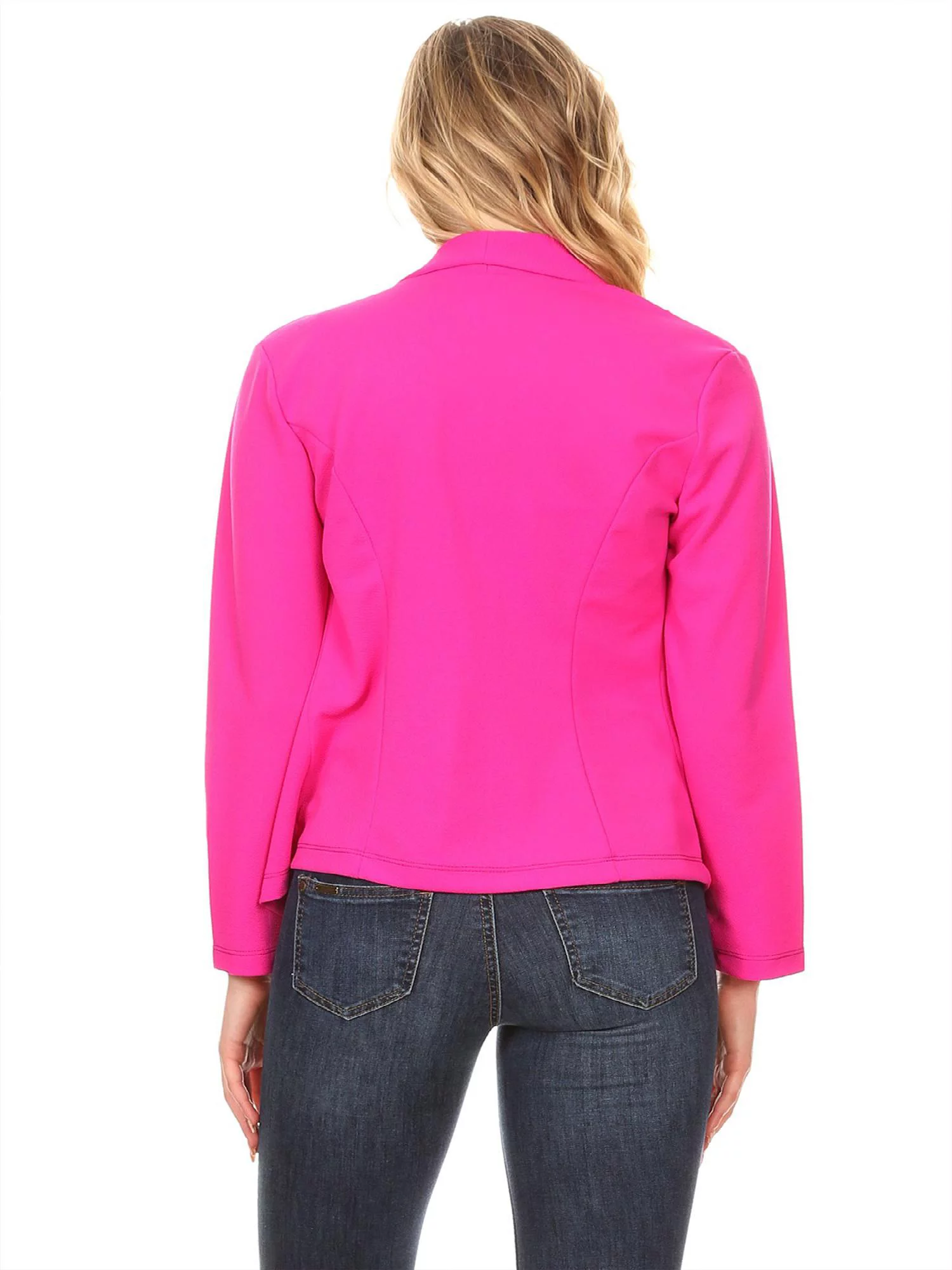 Moa Collection Women's Solid Casual Office Work Long Sleeve Open Front Blazer Jacket