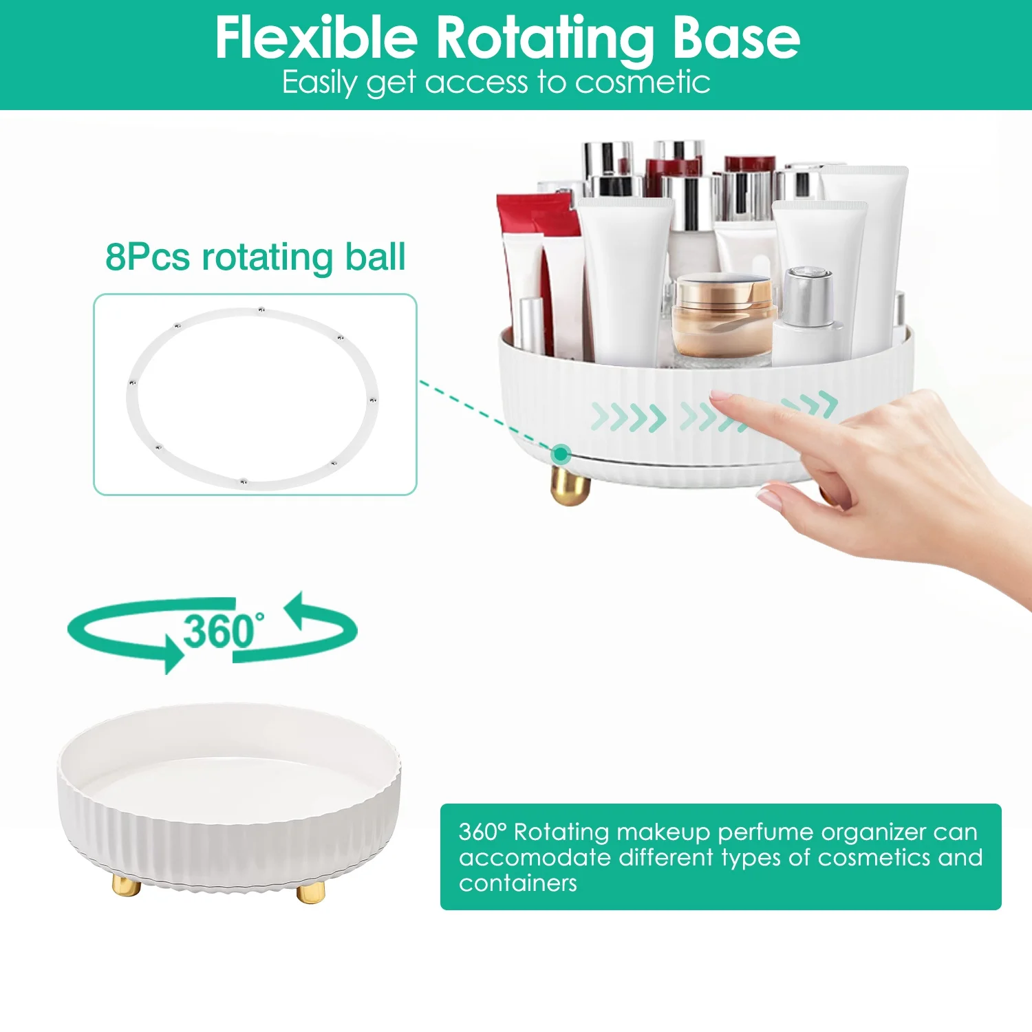 Makeup Perfume Organizer iMounTEK 360° Rotating Cosmetic Storage Tray Desk Storage Tray Lotions Display Case Round Gift Tray with Large Capacity 22LBS Load White