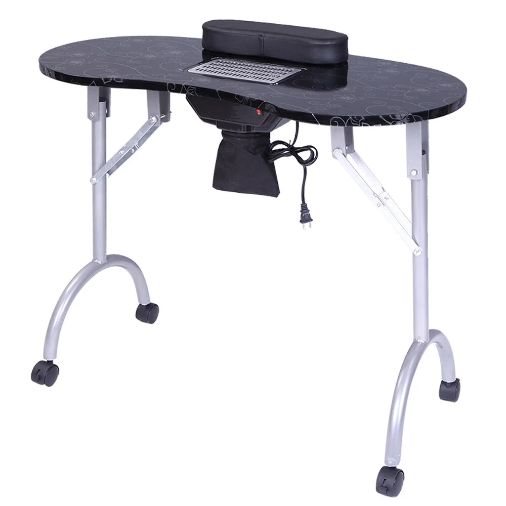 UBesGoo Manicure Nail Table w/Electric Dust Collector, Foldable Home Nail Beauty Technician Desk, Spa Salon Workstation