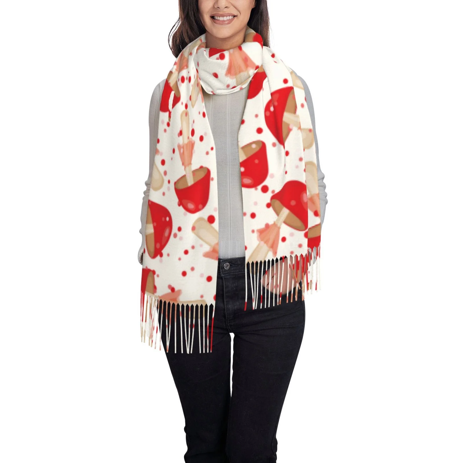 Ocsxa Scarf Shawl Wraps For Women Soft Cashmere Scarf Cute Mushroom Printed Large Blanket Scarf