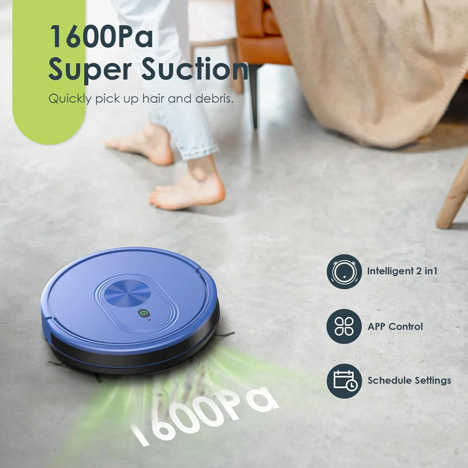 Open Box XIEBro 3 in 1 Self-Charging Robot Vacuum and Mop Combo, 1600Pa HR101 - BLUE