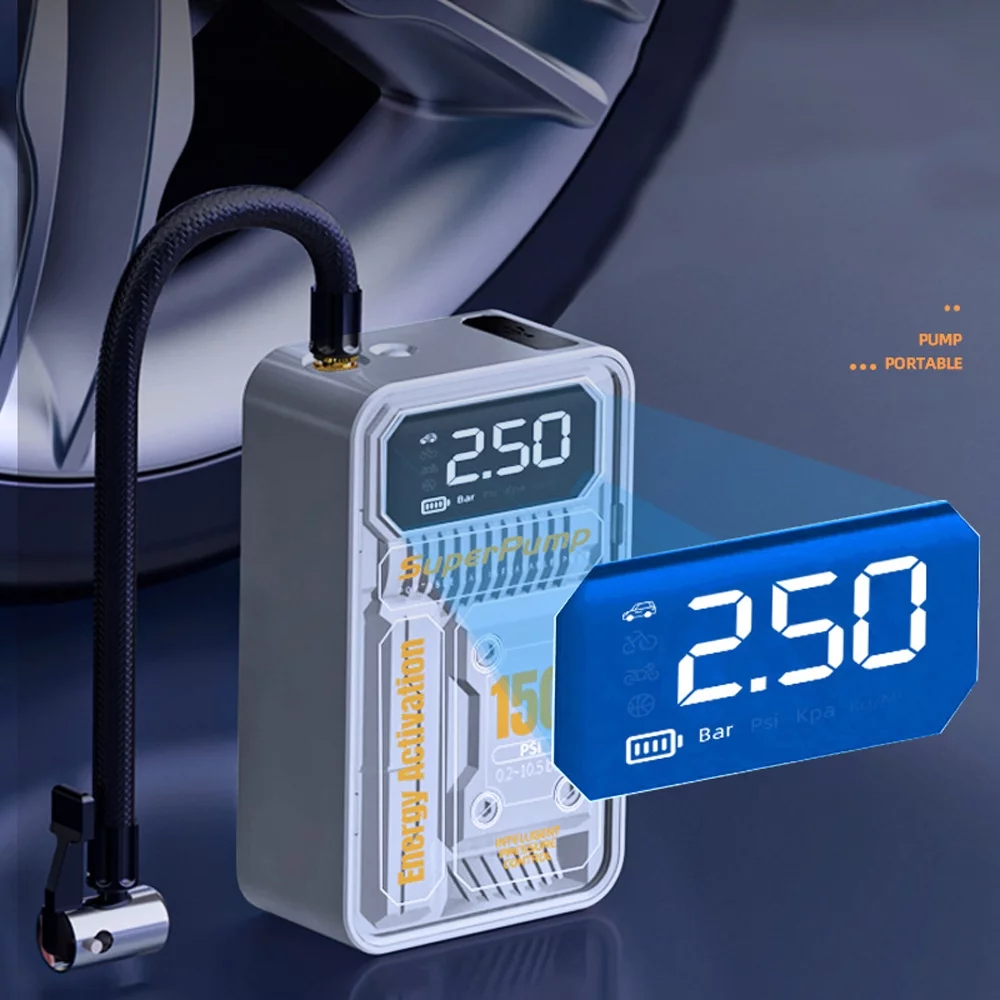 Nebublu 3in1 Car Air Pump Portable Electric Auto Tyre Inflator , Digital Display, LED Light Illumination, Powerbank , Versatile for Car and Inflatable Toy Ball