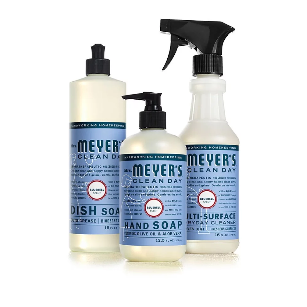Mrs. Meyer's Bluebell Kitchen Set, Dish Soap, Hand Soap, and Multi-Surface Cleaner (3 CT Bundle)