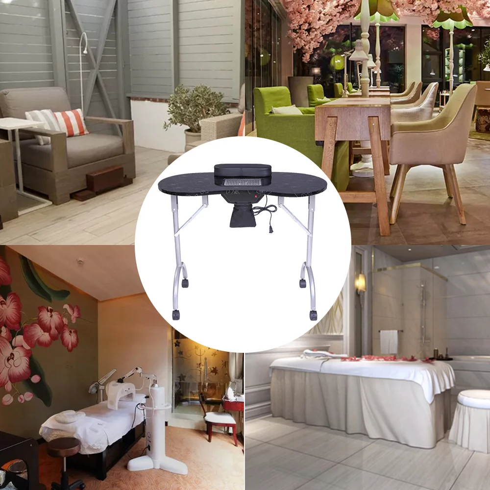 UBesGoo Manicure Nail Table w/Electric Dust Collector, Foldable Home Nail Beauty Technician Desk, Spa Salon Workstation