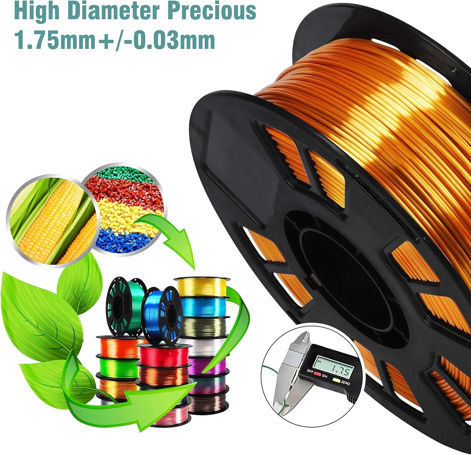 DO3D Silk Red PLA Satin Shiny 3D Printer Filament, 1.75mm Diameter 1kg Spool 2.2lbs for FDM 3D Printers Gold