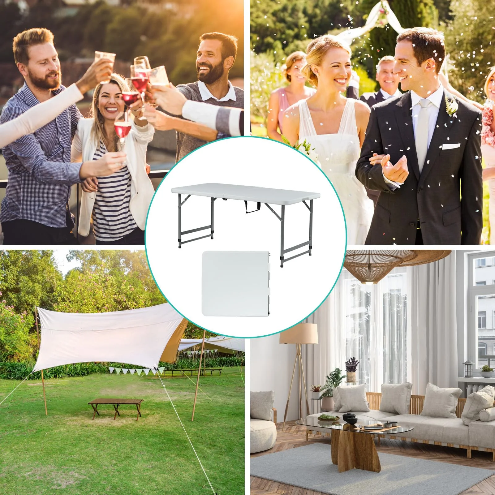 VTOY 6FT Folding Table White Plastic Folding Table Portable Long Foldable Tables Indoor Outdoor Picnic Camping Fold Table 6 Foot Party Table (4ft, 6ft, 8ft)