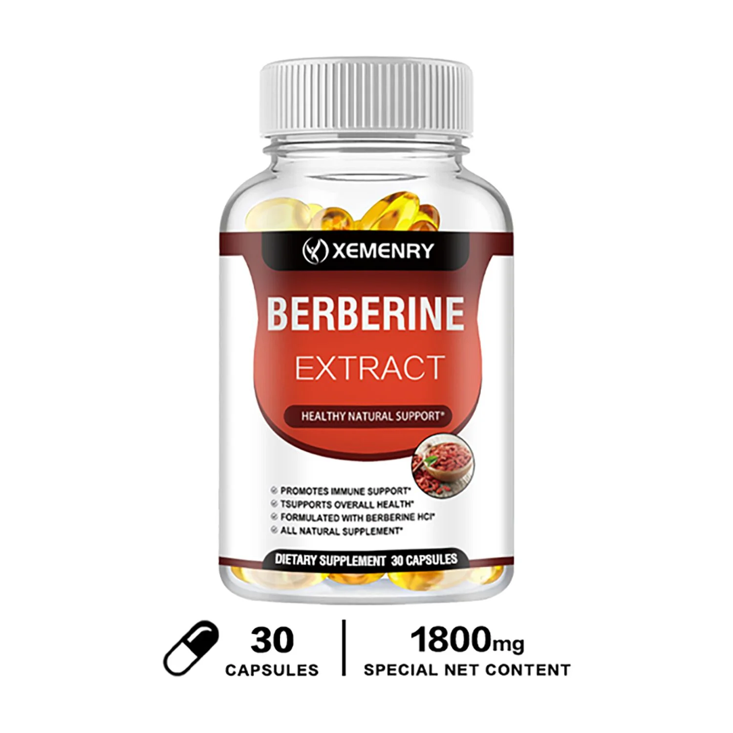 Xemenry Berberine Extract - Heart Health, Blood Sugar Support - with Berberine HCI (30/60/120pcs)