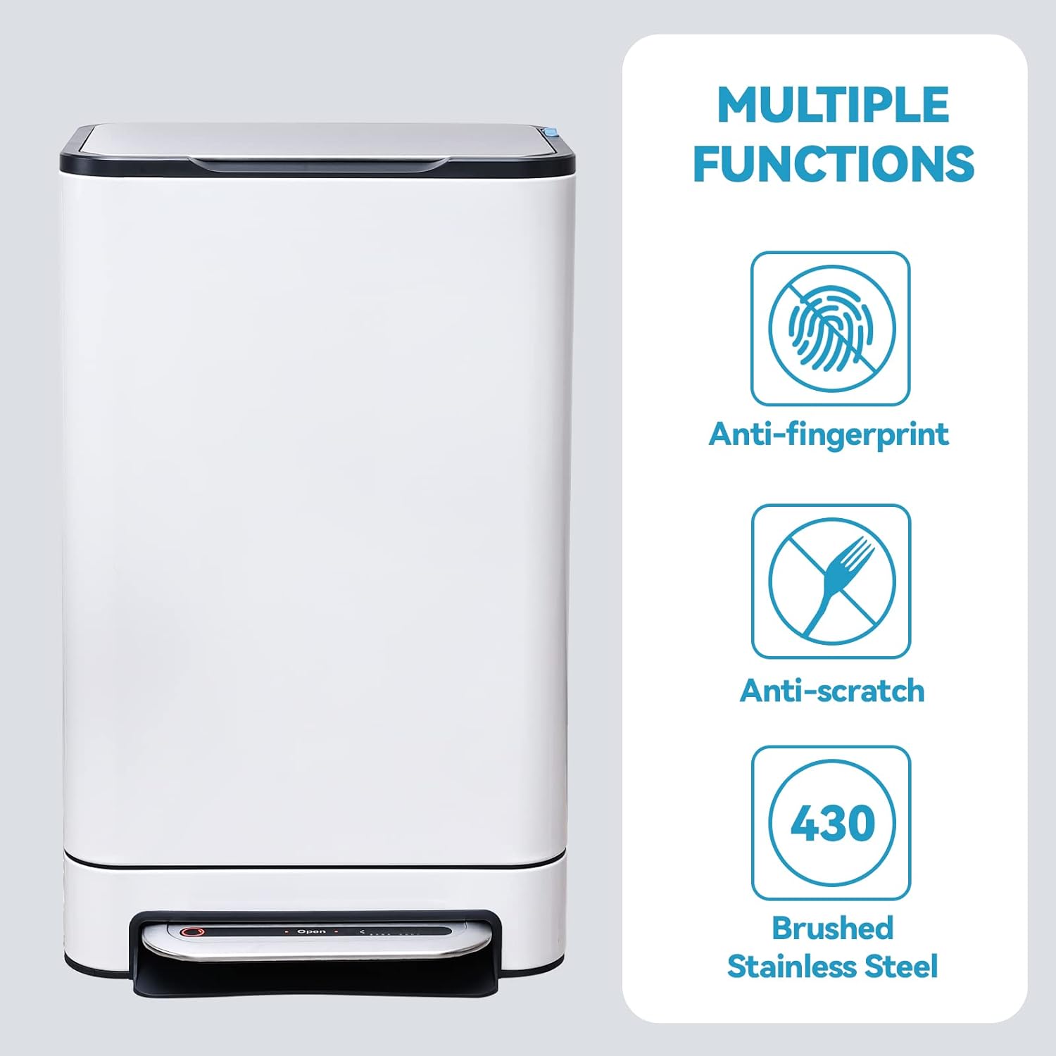 YiSHOP Kitchen Trash Can 13.2 Gallon Stainless Steel Garbage Bin with Soft Slow Lid, 50 Liter Pedal Trash Can, Durable Pedal, Removable Plastic Inner Bucket Waste Bin for Office, Kitchen, White