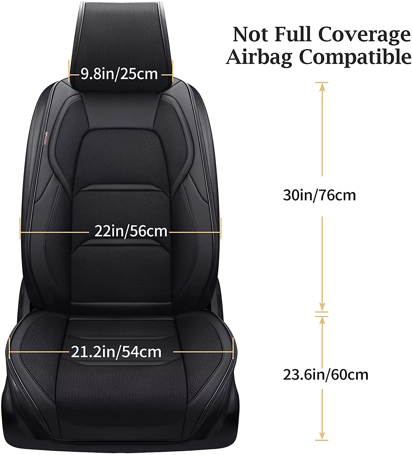 Coverado Front Pair Seat Protector, Breathable Leather & Fabric Car Seat Cushions 2 Pieces, Oval Pattern, Protective Seat Covers Universal Fit Most Vehicles, Sedans, SUVs, Trucks and Vans, Black