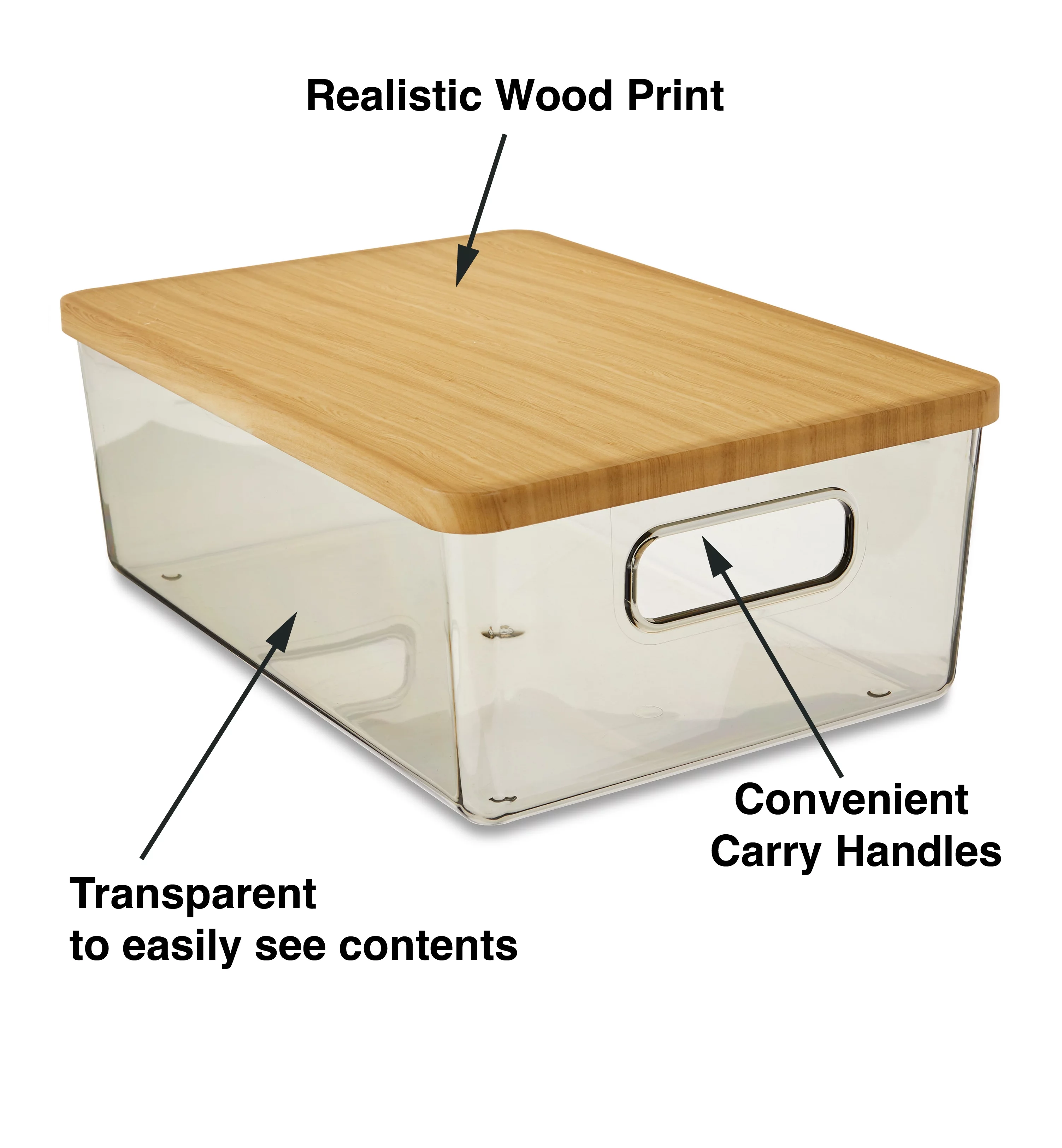 Pen+Gear Organizational Storage Box with Woodgrain Pattern Lid, Silver Gray