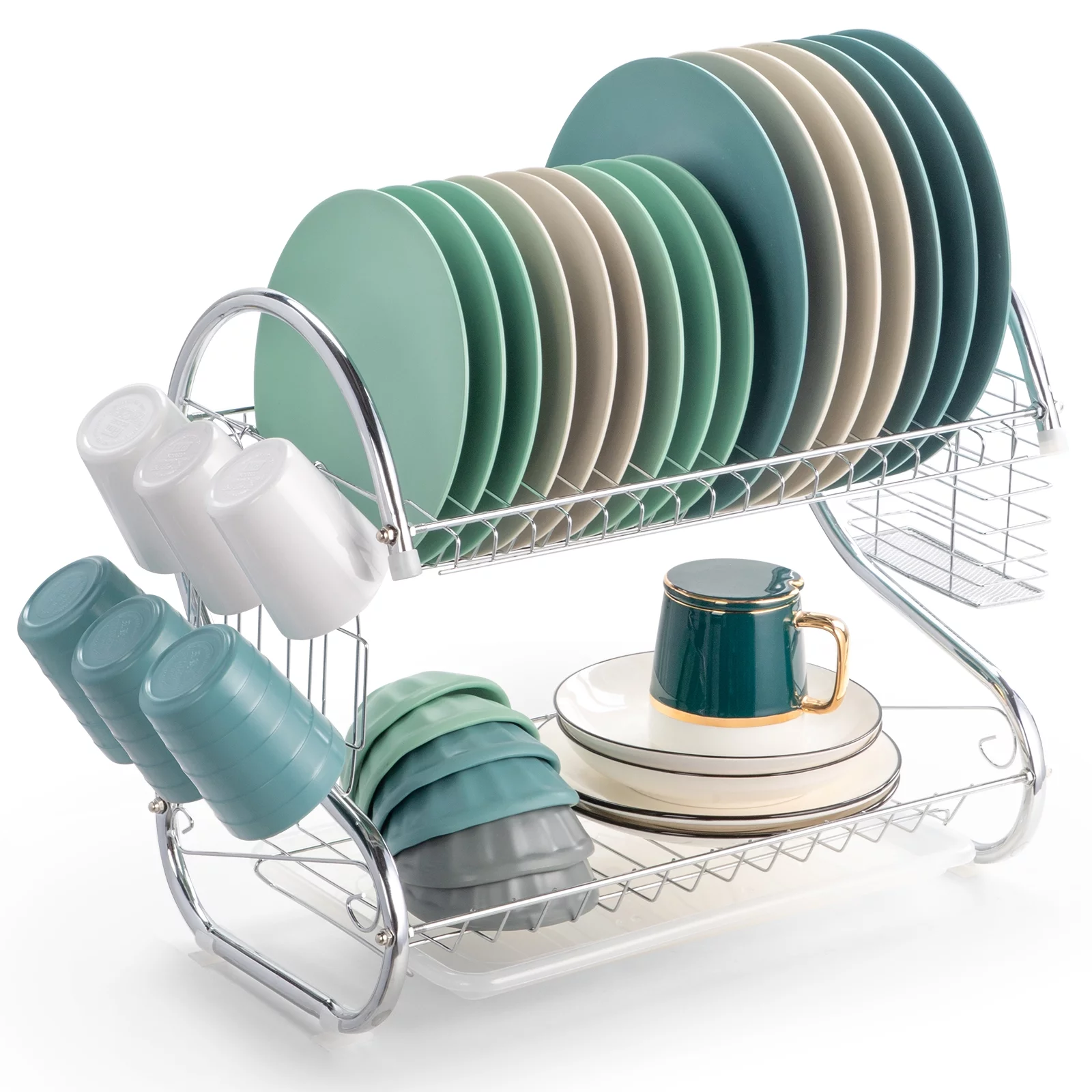 Zimtown Kitchen Dish Cup Drying Rack Bowl Rack Holder Sink Drainer 2-Tier Dryer