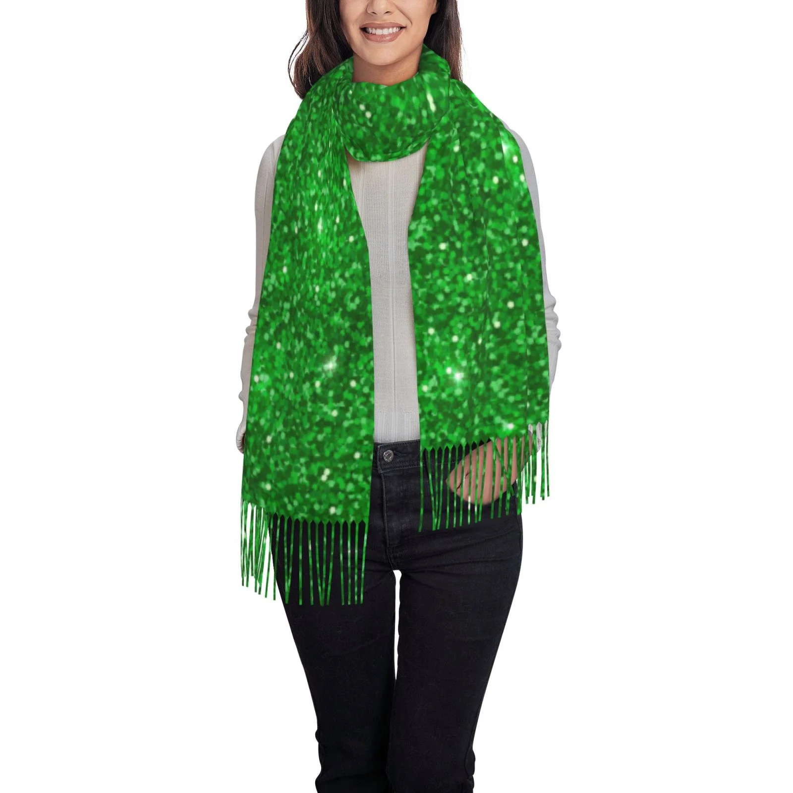 Ocsxa Scarf Shawl Wraps For Women Soft Cashmere Scarf Green Glitter Printed Large Blanket Scarf
