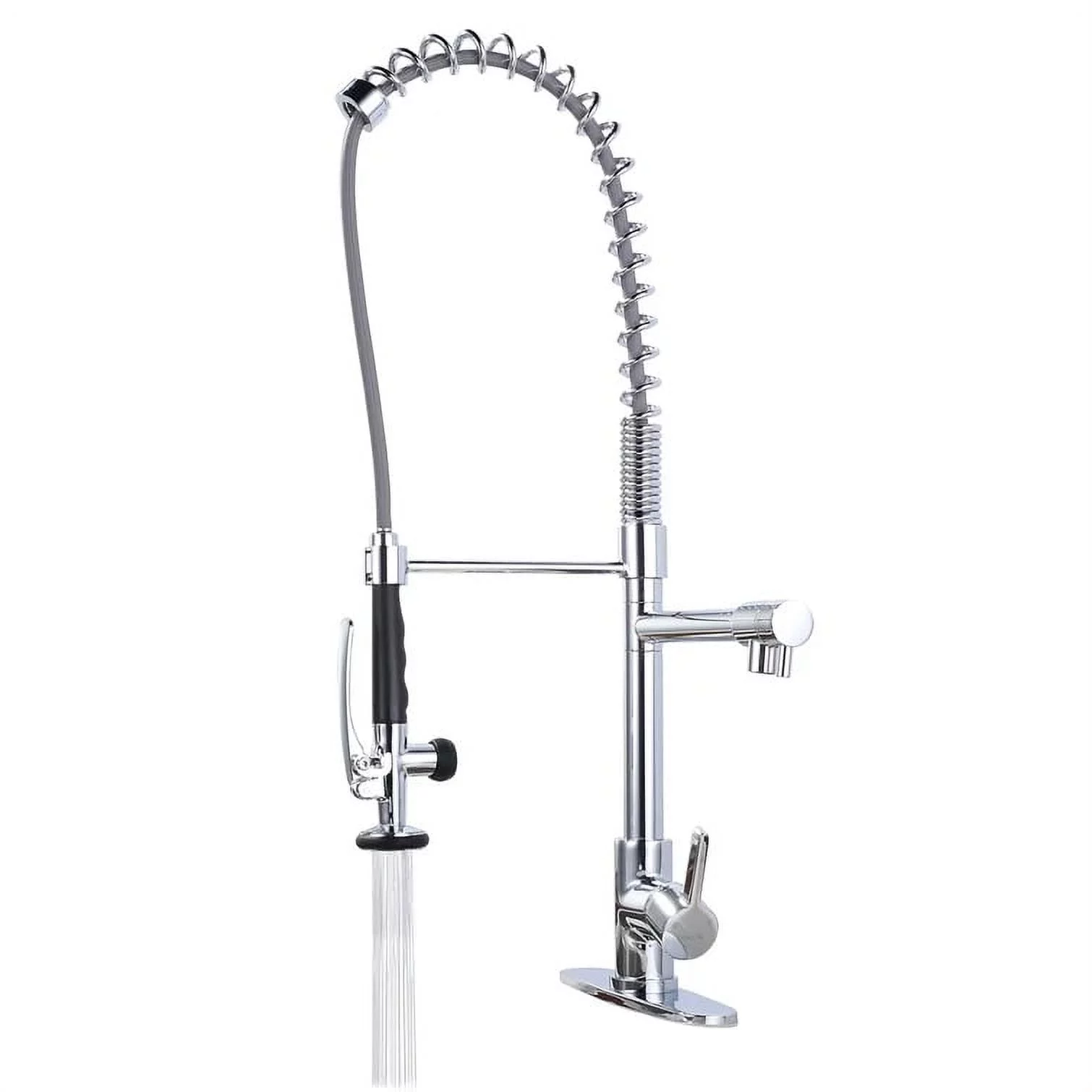 WOWOW Brushed Nickel Spring Kitchen Faucet with Pre-Rinse Pull Down Sprayer