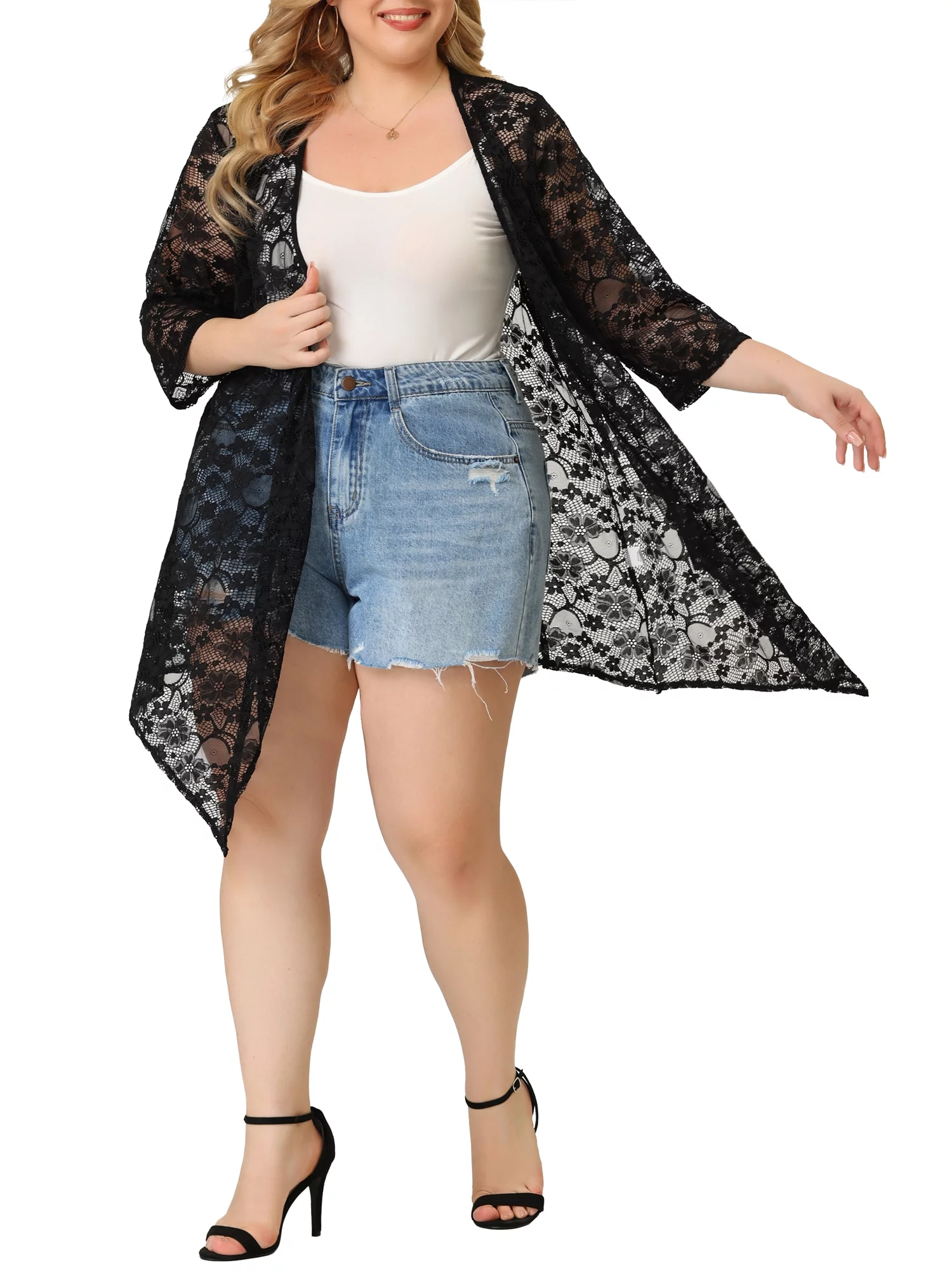Agnes Orinda Women's Plus Draped Shawls Lightweight Open Front Lace Crochet Cover-Ups Cardigans