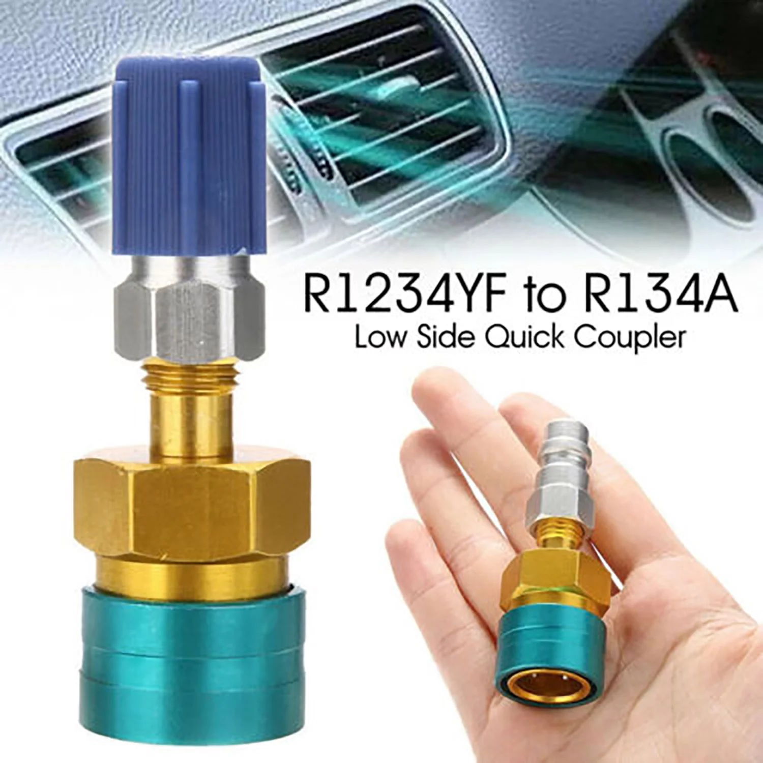 2pcs Conditioning Fitting Set R1234YF to R134A Adapter R1234YF Low Side Quick Coupler Conversion Kit Refrigerant Can Adapter Valve AC Charging Hose Adapter Connector for Car Air-Conditioning